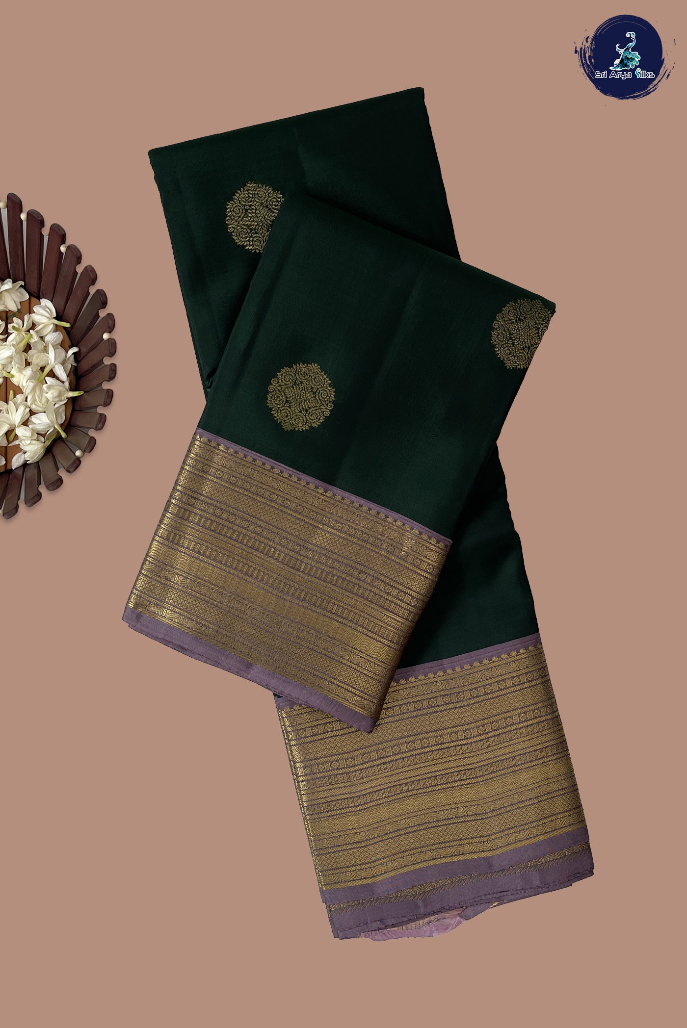 Greenish Grey Half Pure Silk Saree With Embossed Pattern
