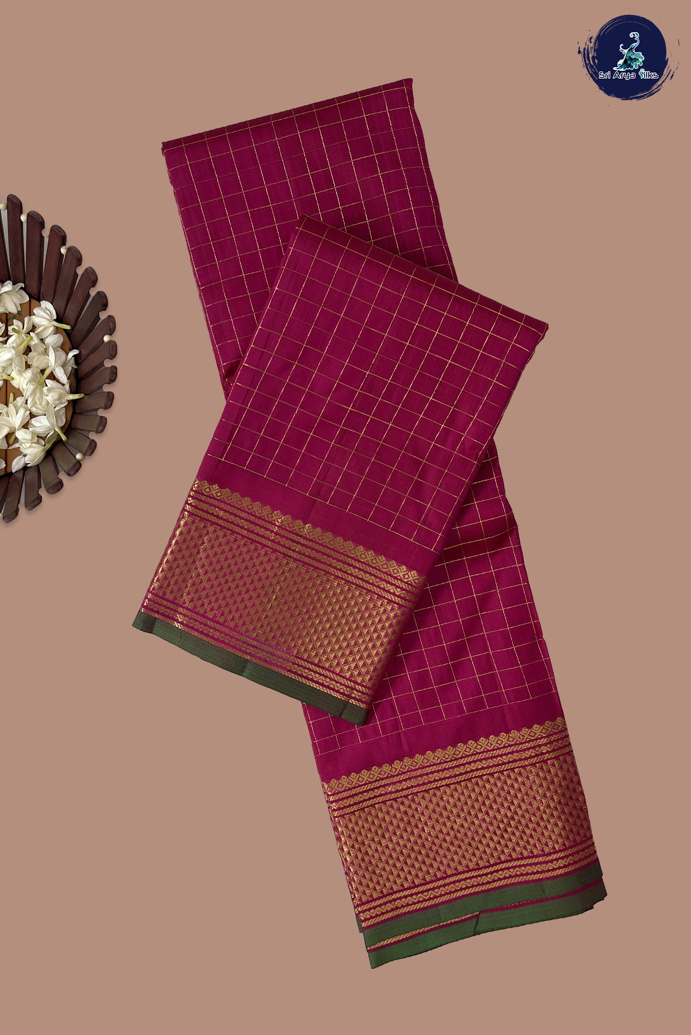 Magenta Light Weight Silk Saree With Zari Checked Pattern