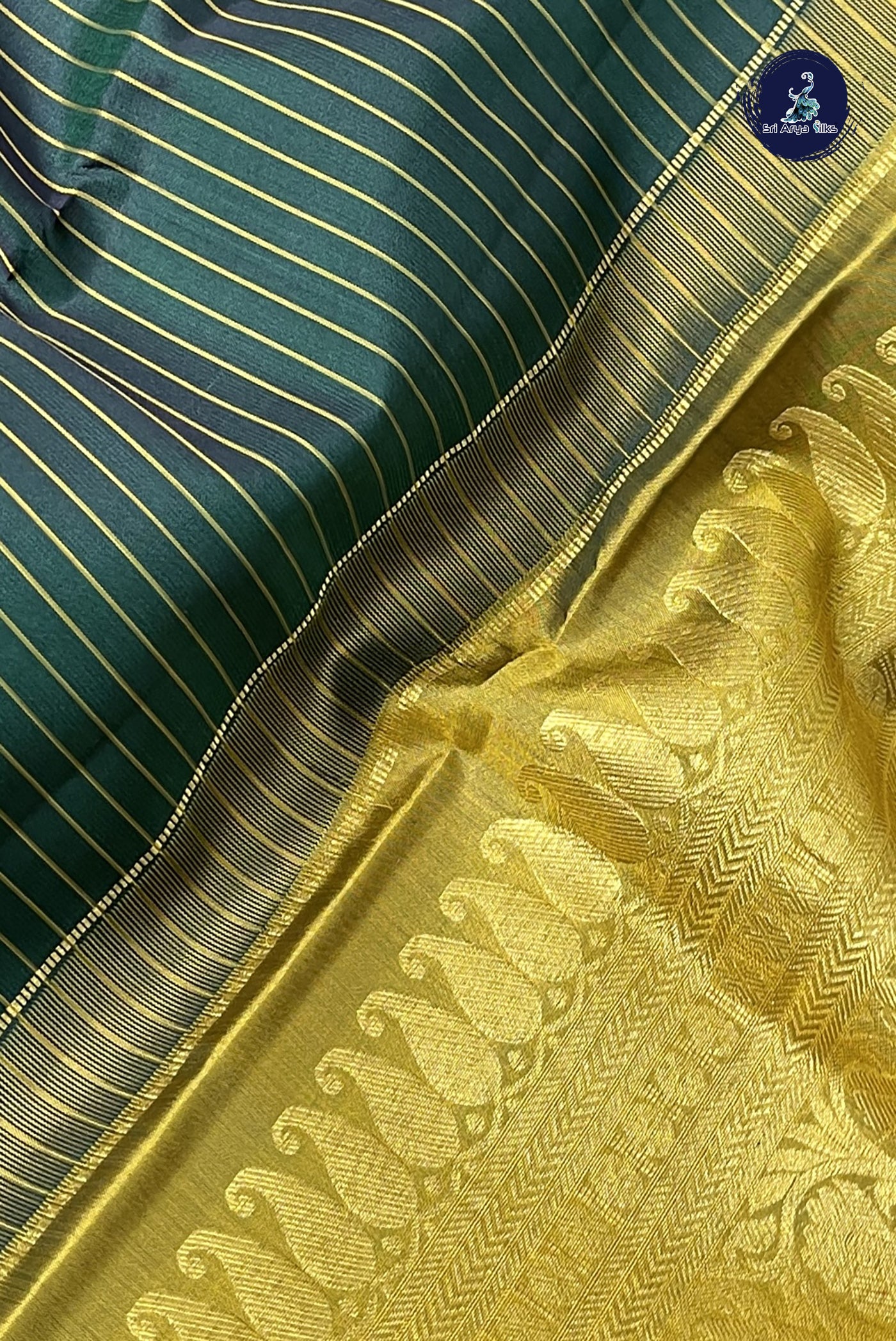 Bottle Green Light Weight Silk Saree With Stripes Pattern