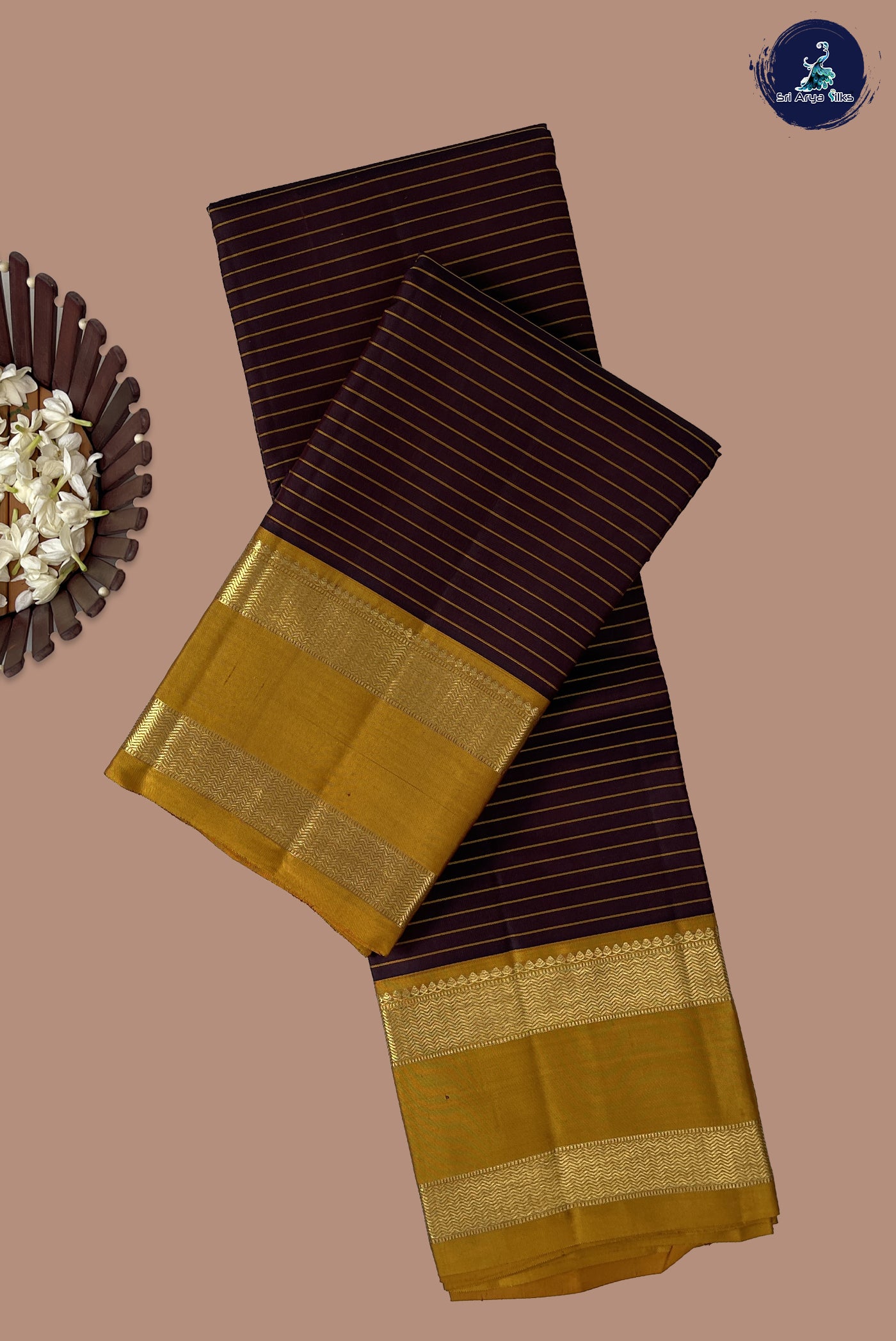 Brown Light Weight Silk Saree With Stripes Pattern