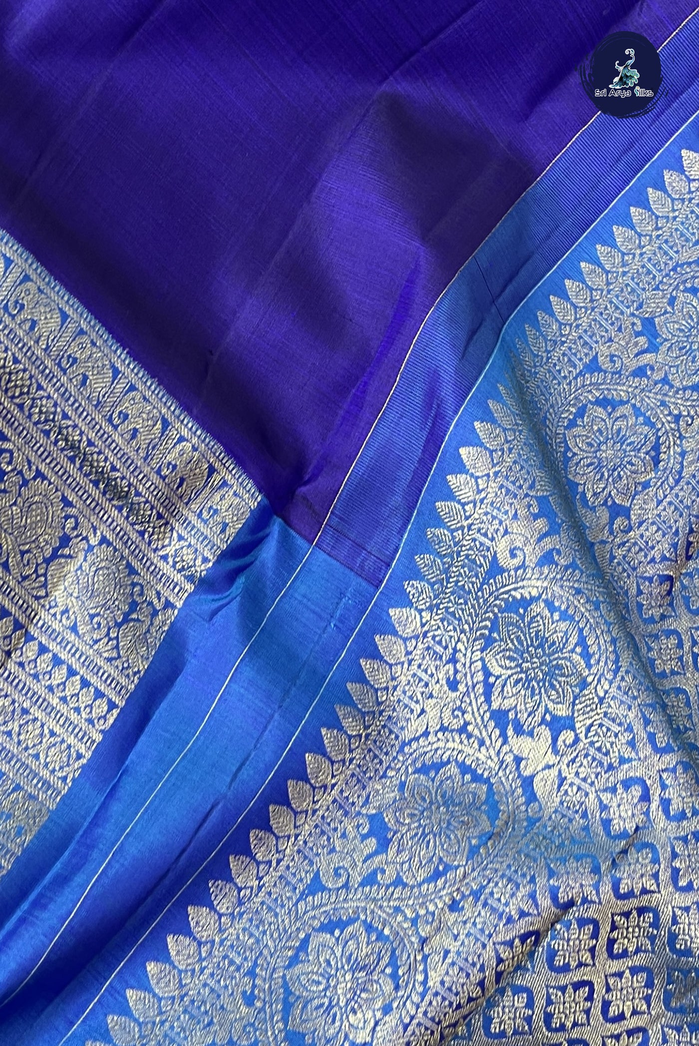 Dark Blue Half and Half Checked Silk Saree With Jacquard Pattern