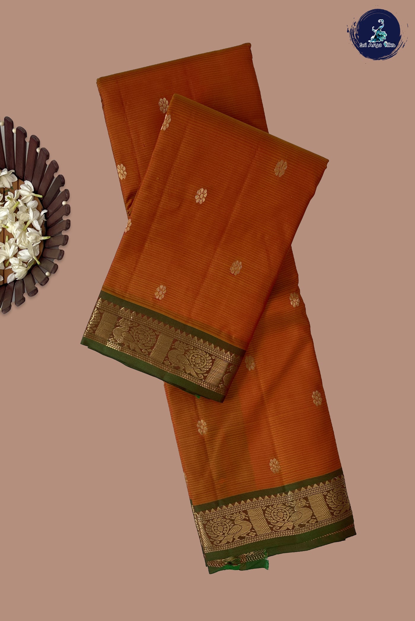 Lite Mustard Orange Light Weight Silk Saree With Zari Buttas Pattern