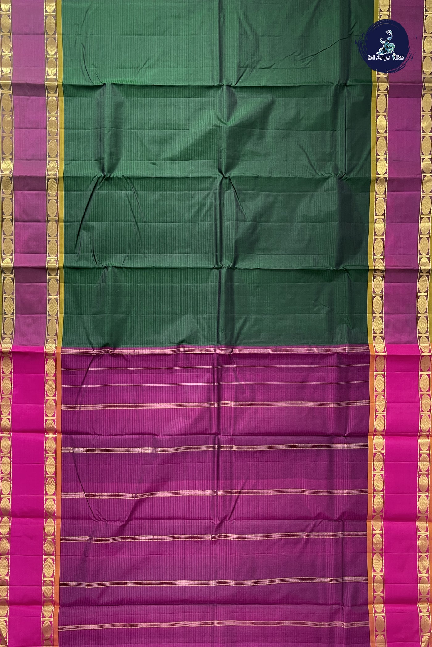 Bottle Green Light Weight Silk Saree With Doria Lines Pattern