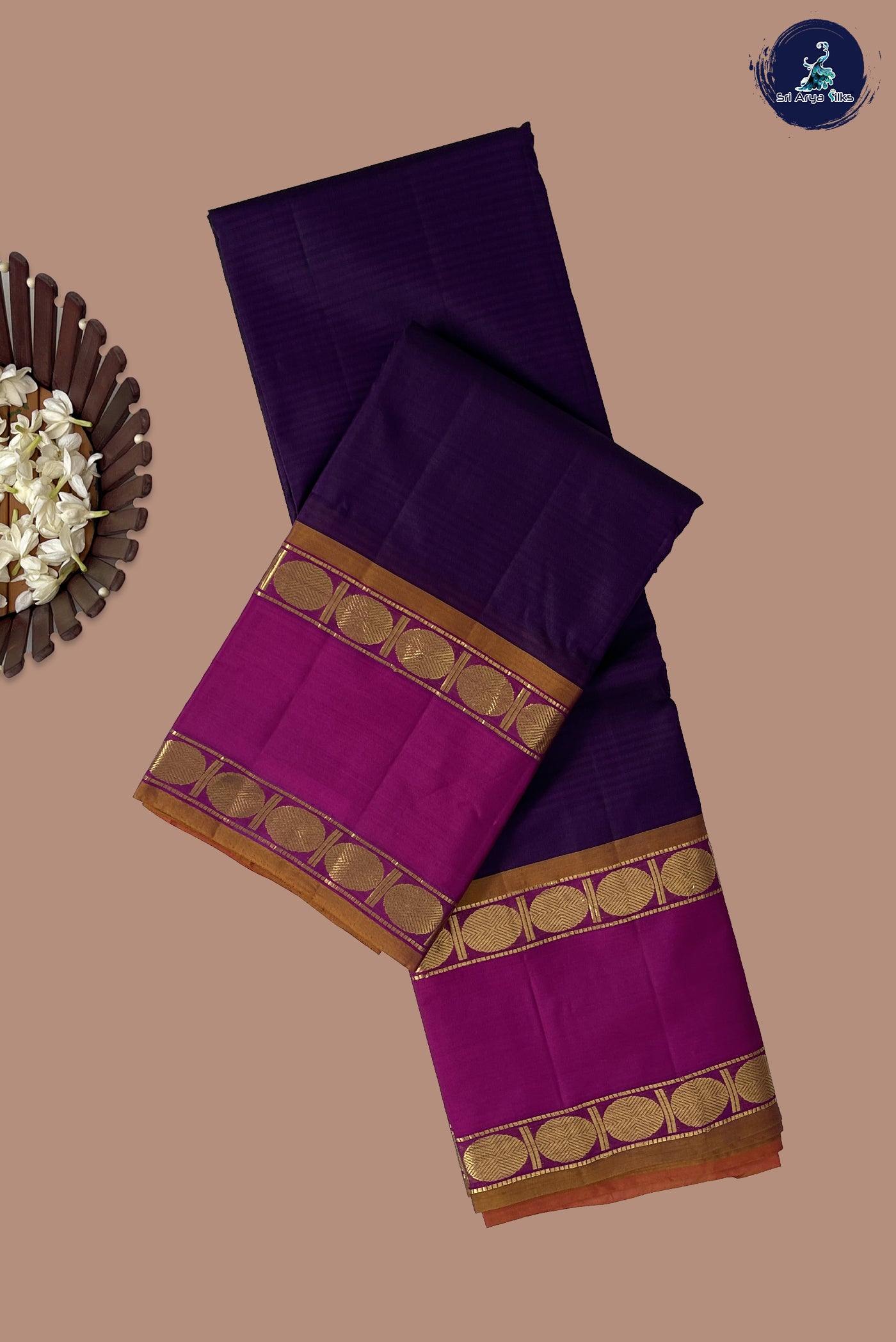 Dark Brinjal Light Weight Silk Saree With Doria Lines Pattern