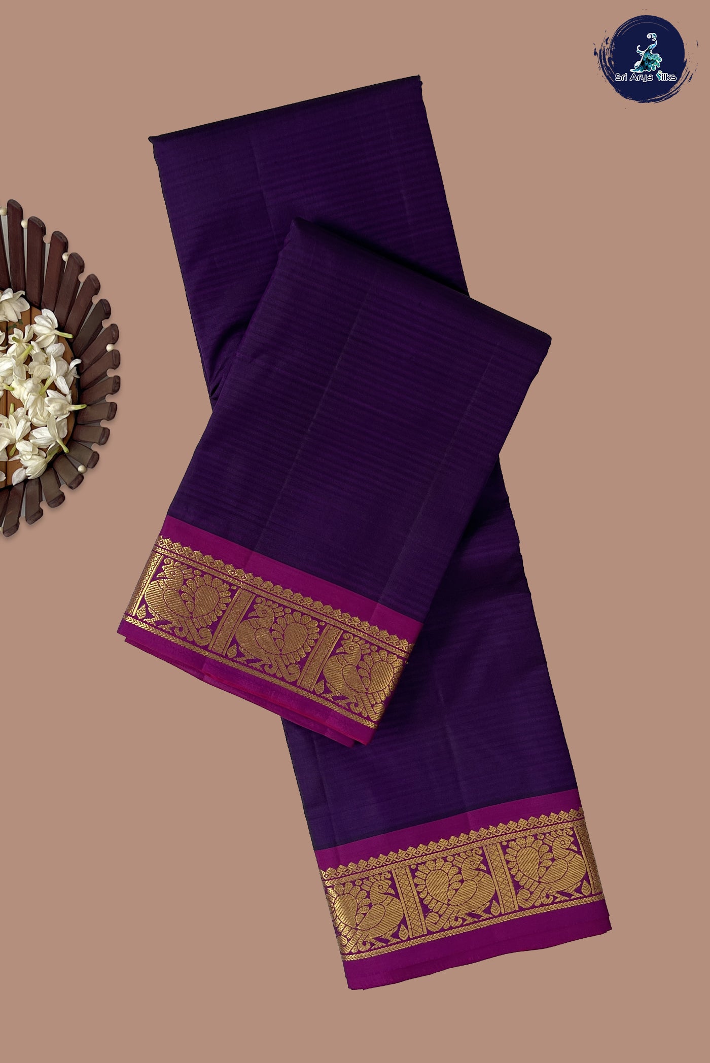 Dark Brinjal Light Weight Silk Saree With Doria Lines Pattern