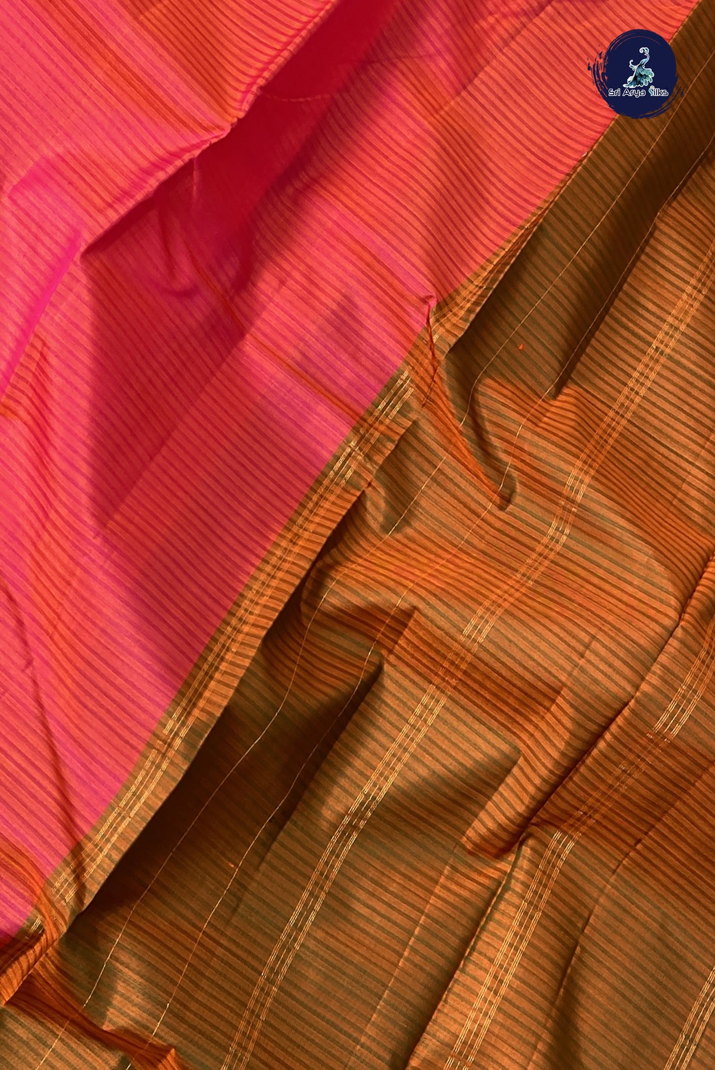 Orangish Pink Light Weight Silk Saree With Doria Lines Pattern