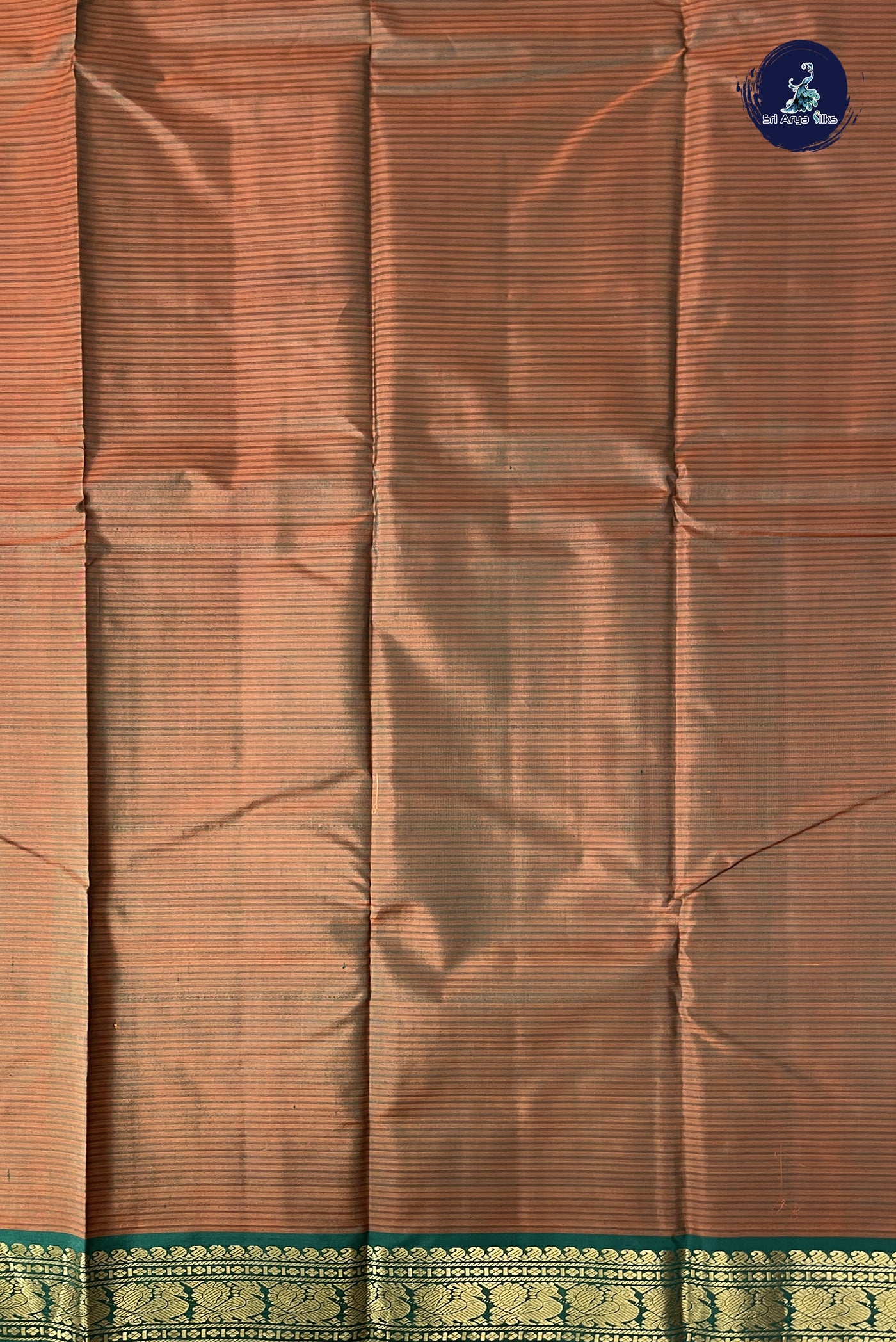 Orangish Pink Light Weight Silk Saree With Doria Lines Pattern