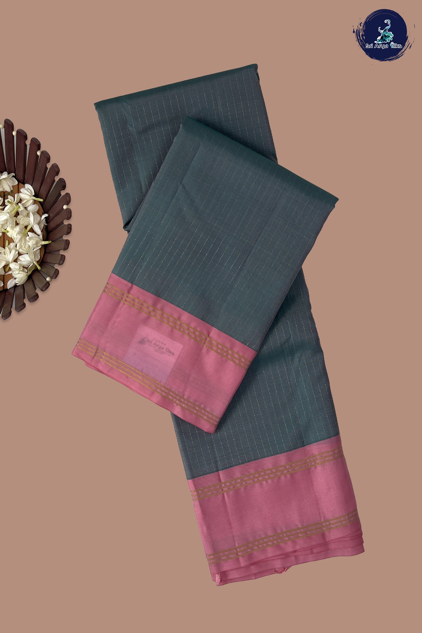 Pastel Shade Half Pure Silk Saree With Stripes Pattern