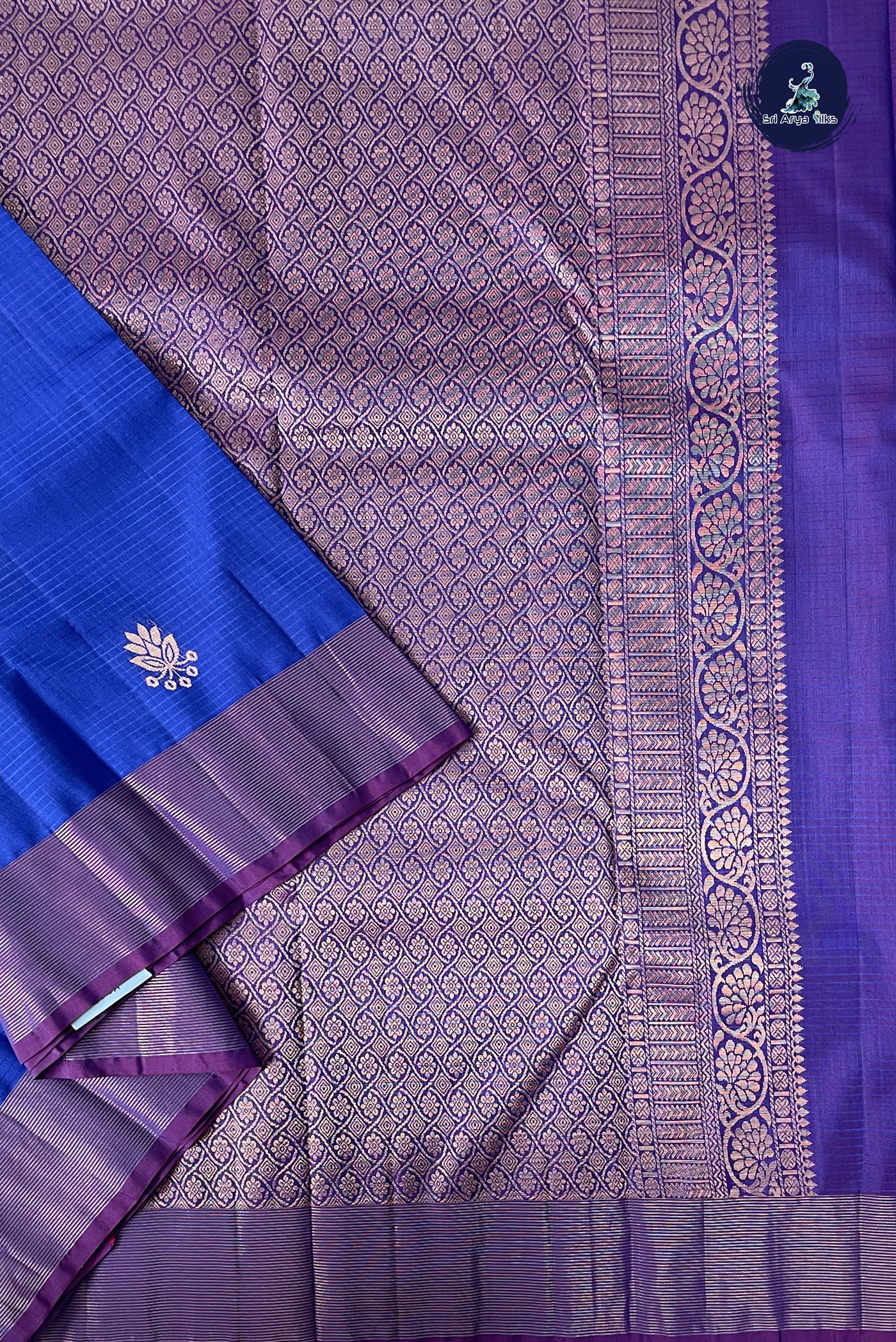 MS Blue Half Pure Silk Saree With Zari Buttas Pattern