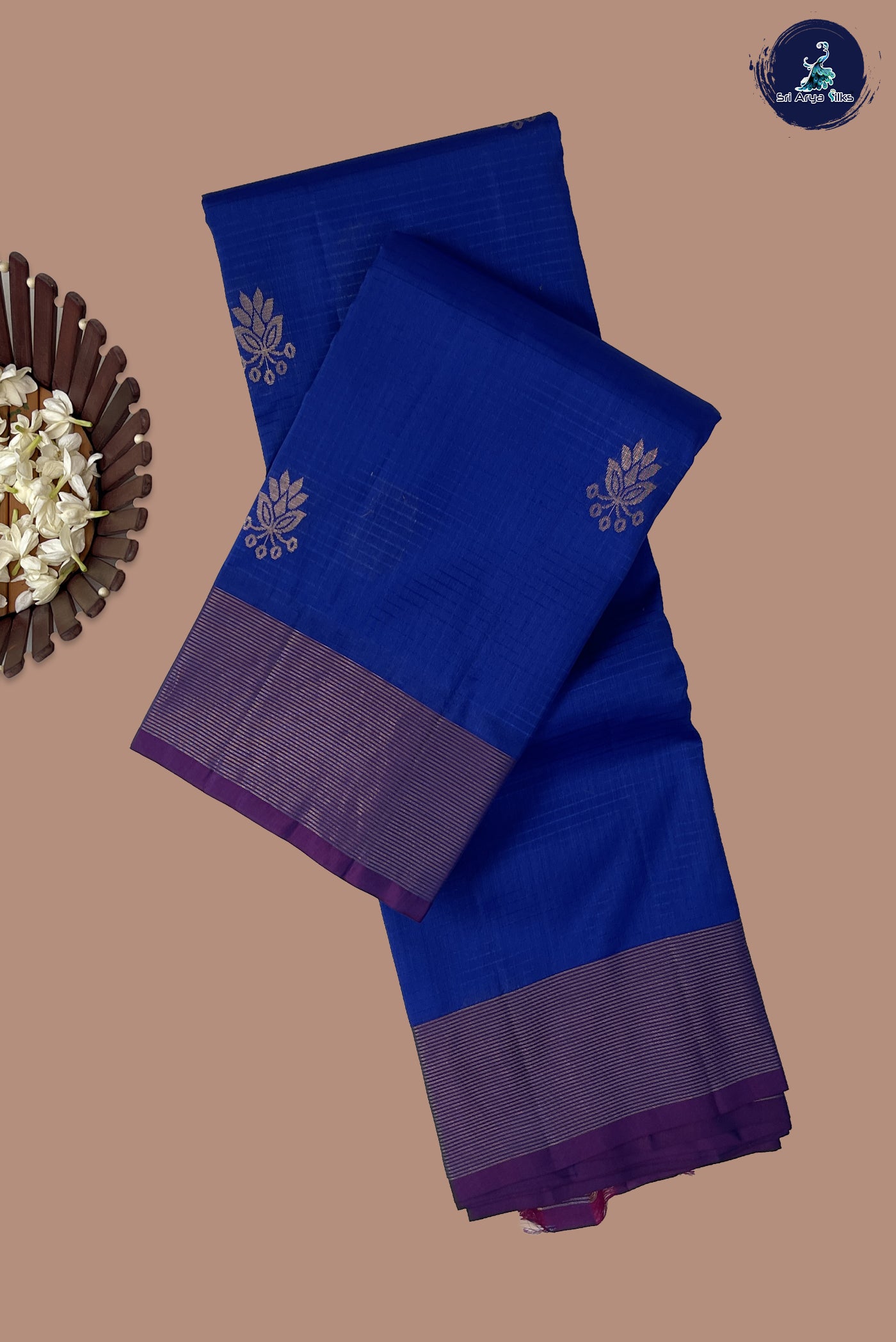 MS Blue Half Pure Silk Saree With Zari Buttas Pattern