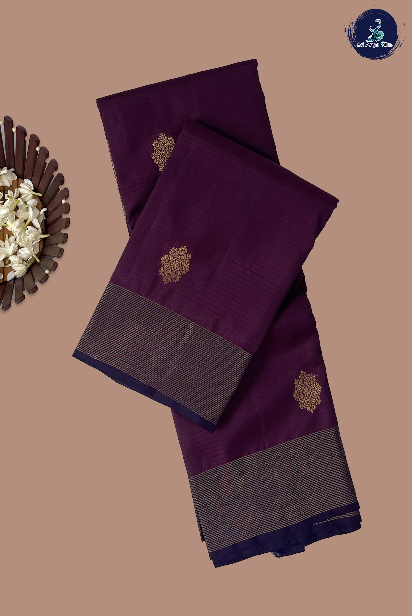 Jamun Half Pure Silk Saree With Zari Buttas Pattern