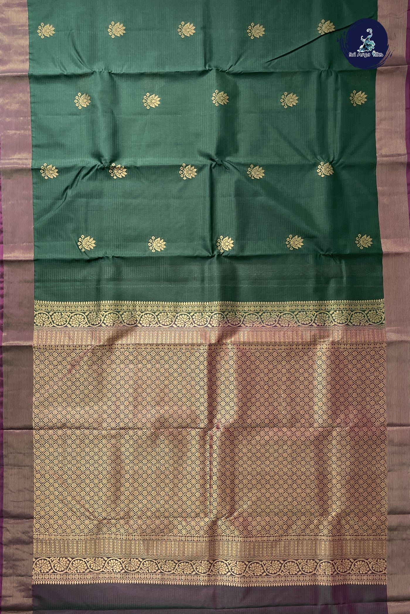 Dark Green Half Pure Silk Saree With Zari Buttas Pattern