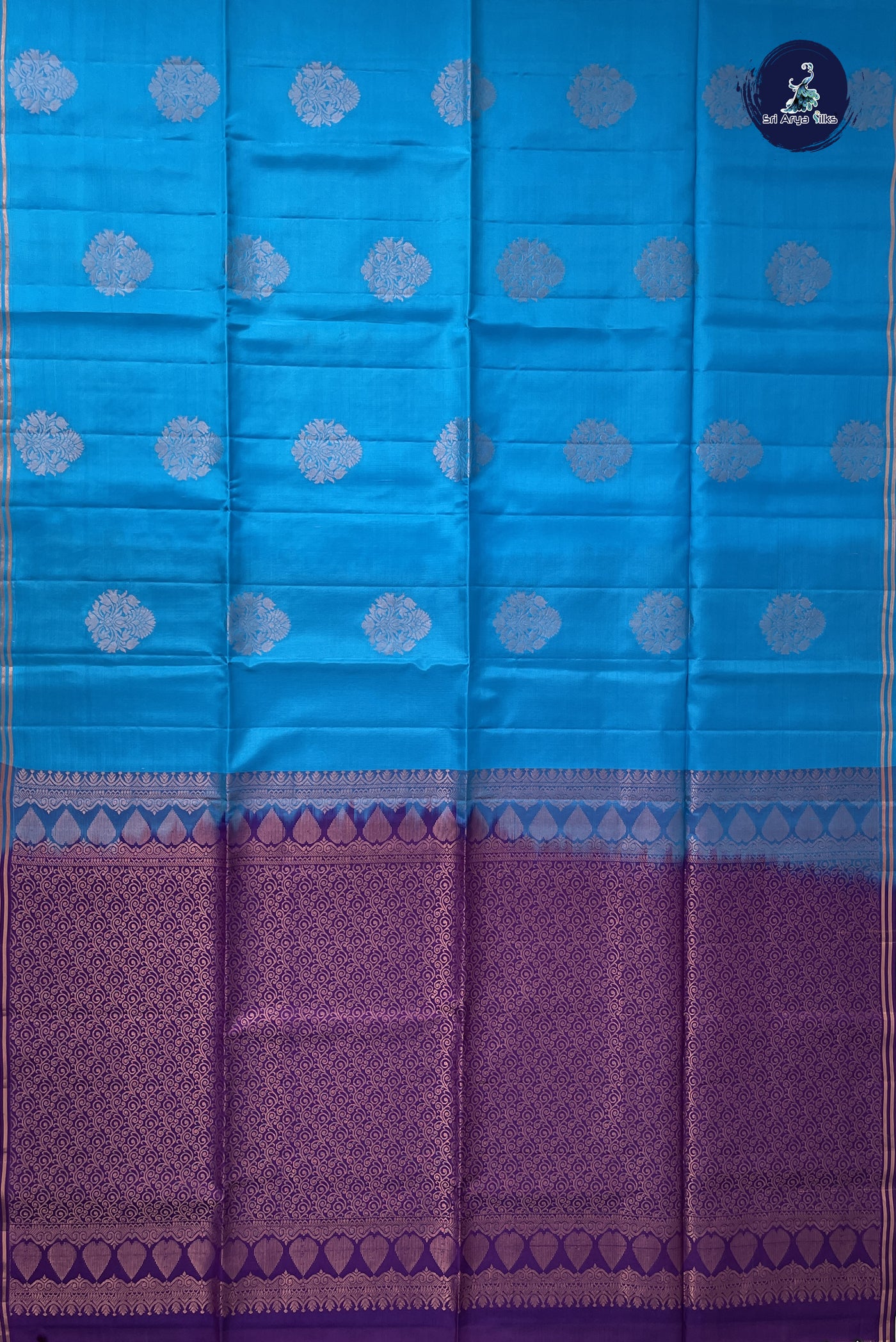 Copper Sulphate Blue Half Pure Silk Saree With Zari Buttas Pattern