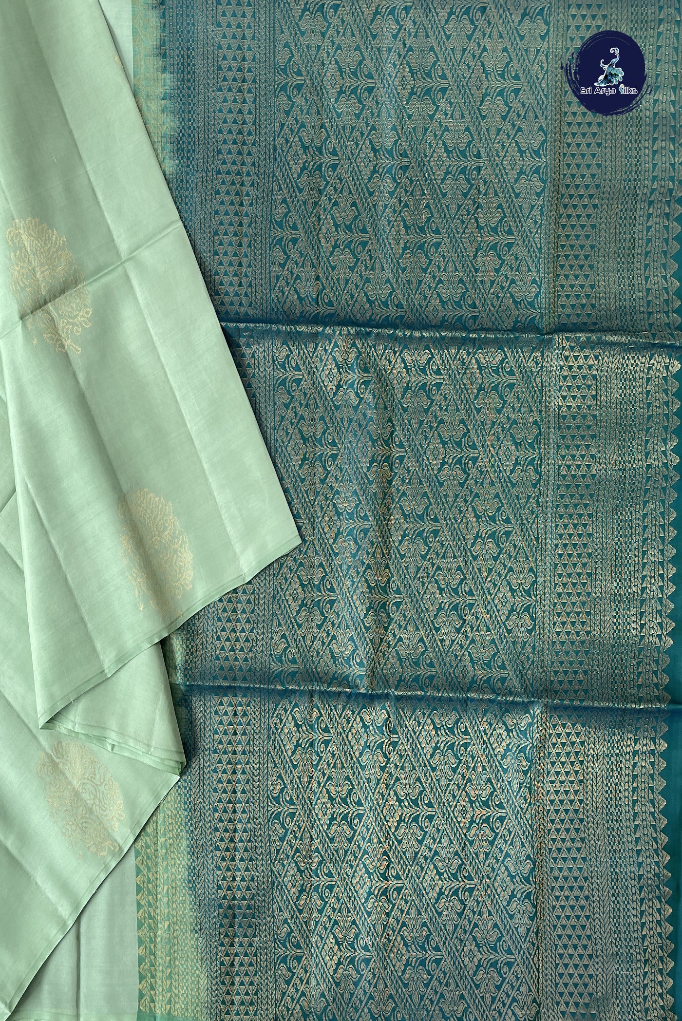 Pista Green Half Pure Silk Saree With Zari Buttas Pattern
