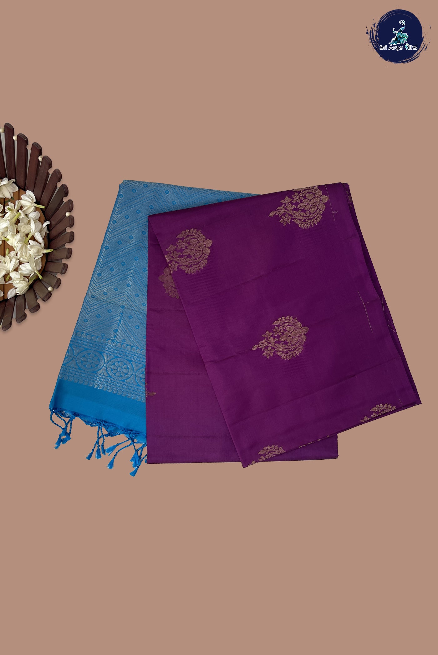 Jamun Half Pure Silk Saree With Zari Buttas Pattern