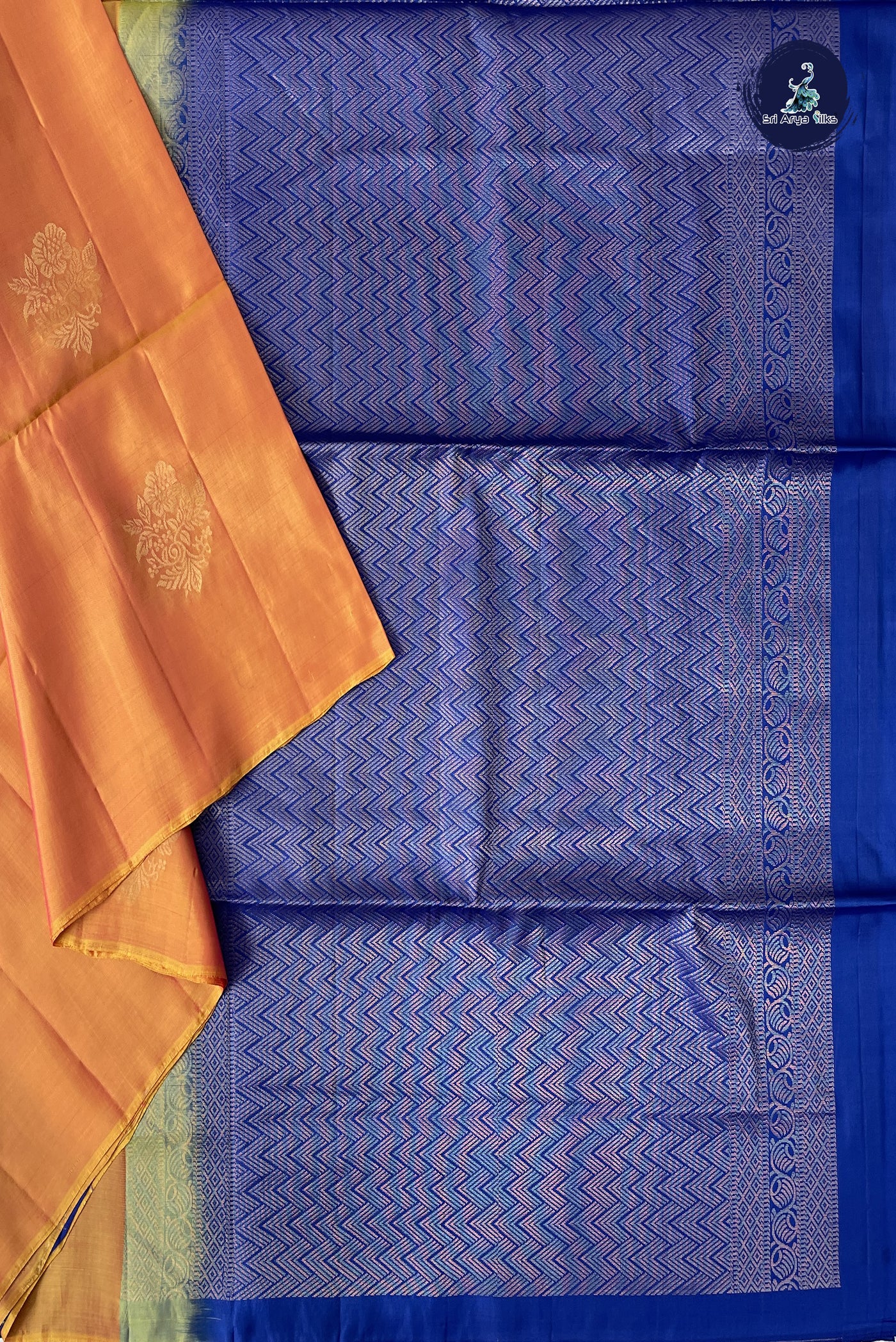 Lite Mustard Orange Half Pure Silk Saree With Zari Buttas Pattern