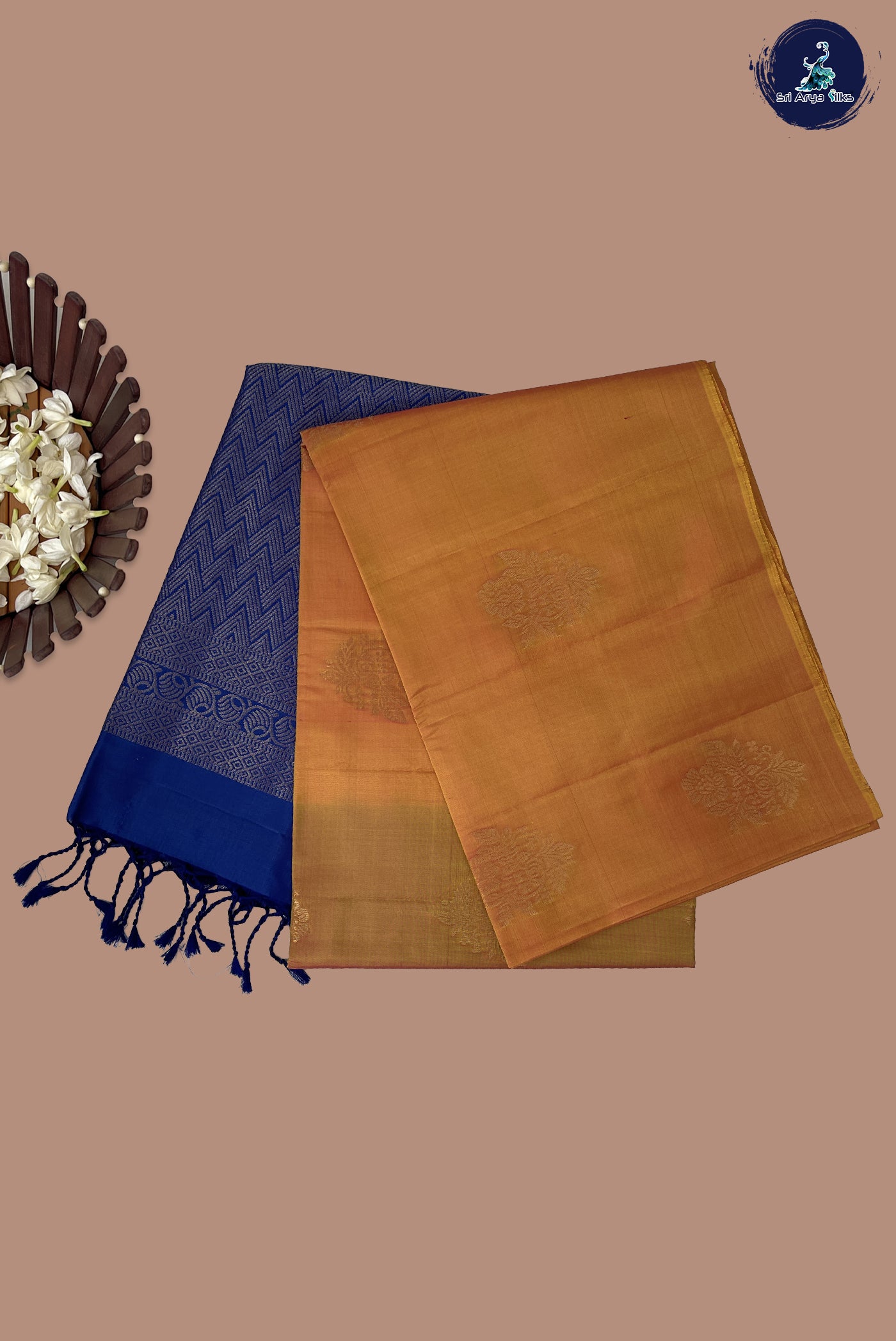 Lite Mustard Orange Half Pure Silk Saree With Zari Buttas Pattern
