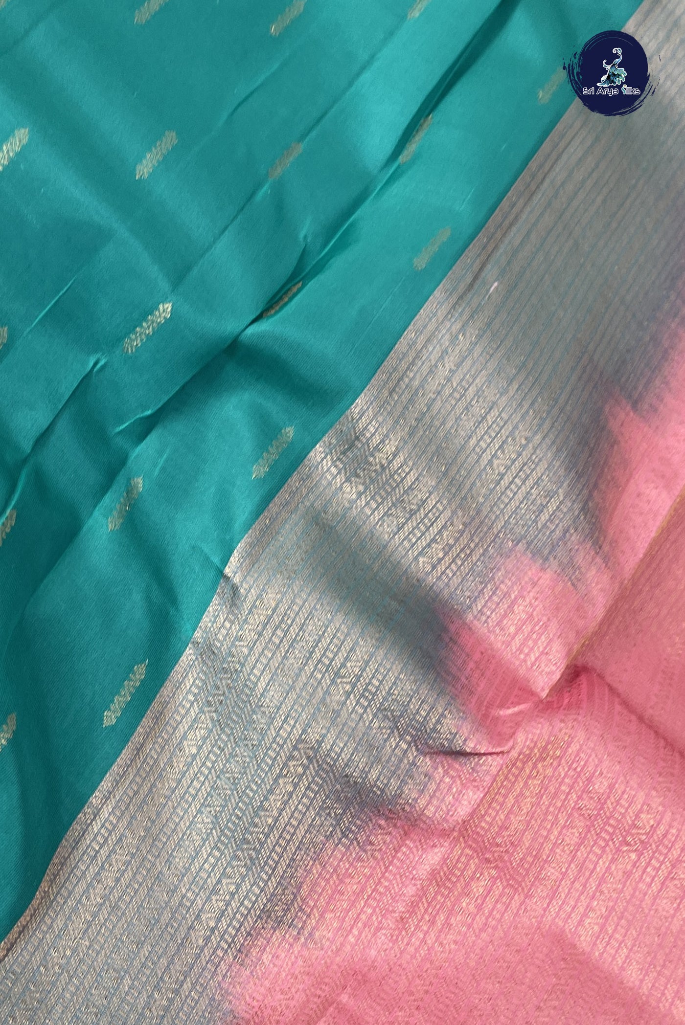 Teal Half Pure Silk Saree With Zari Buttas Pattern