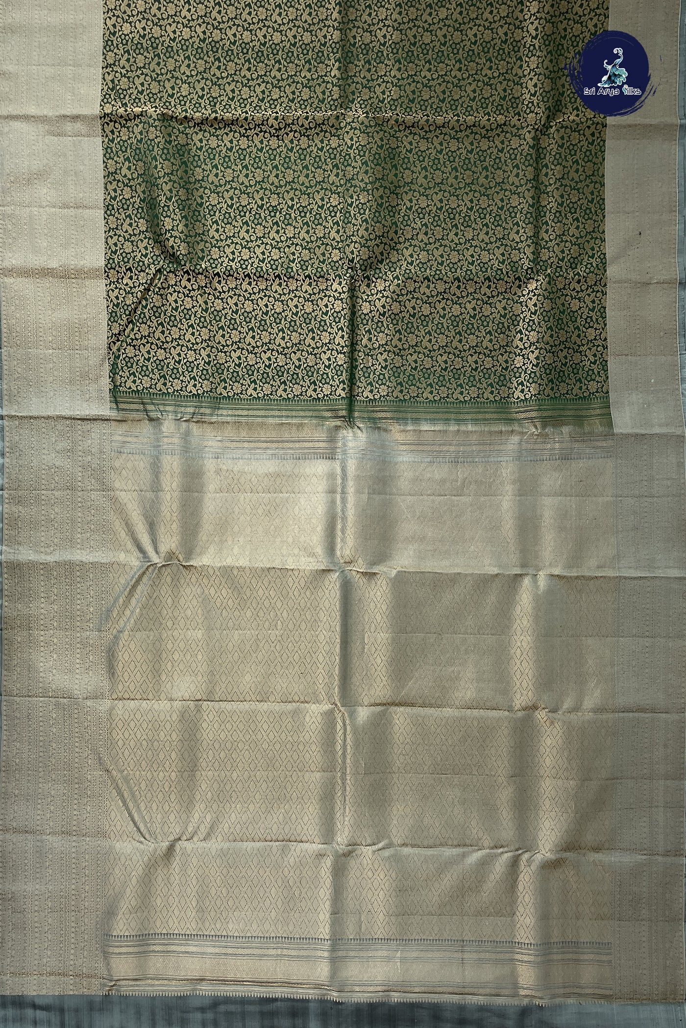 Dark Green Half Pure Silk Saree With Jacquard Pattern