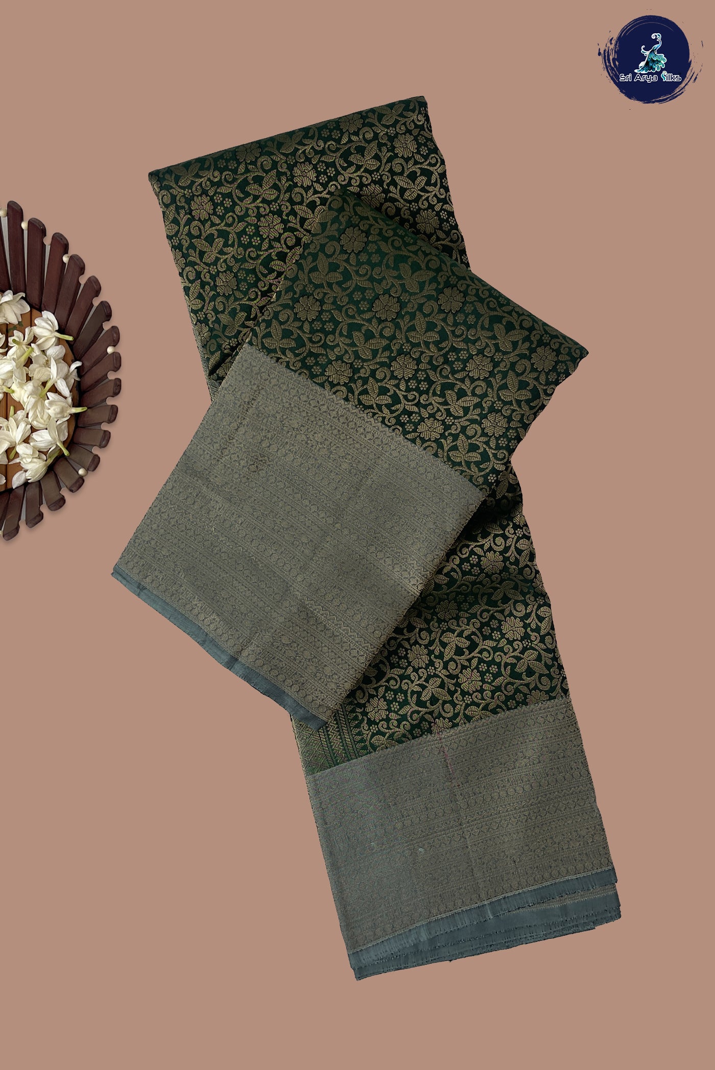 Dark Green Half Pure Silk Saree With Jacquard Pattern