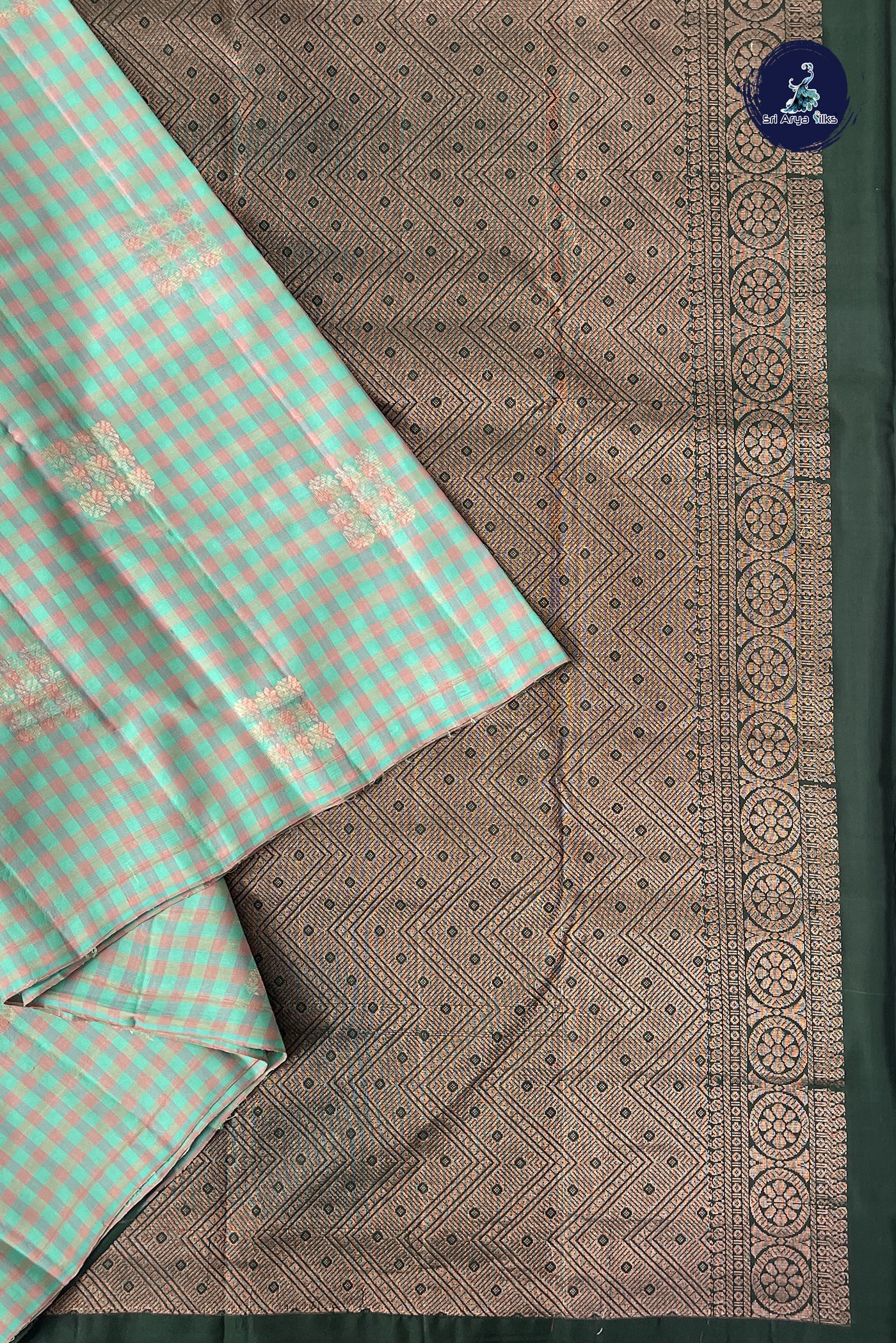 Multi Colour Half Pure Silk Saree With Checked Pattern