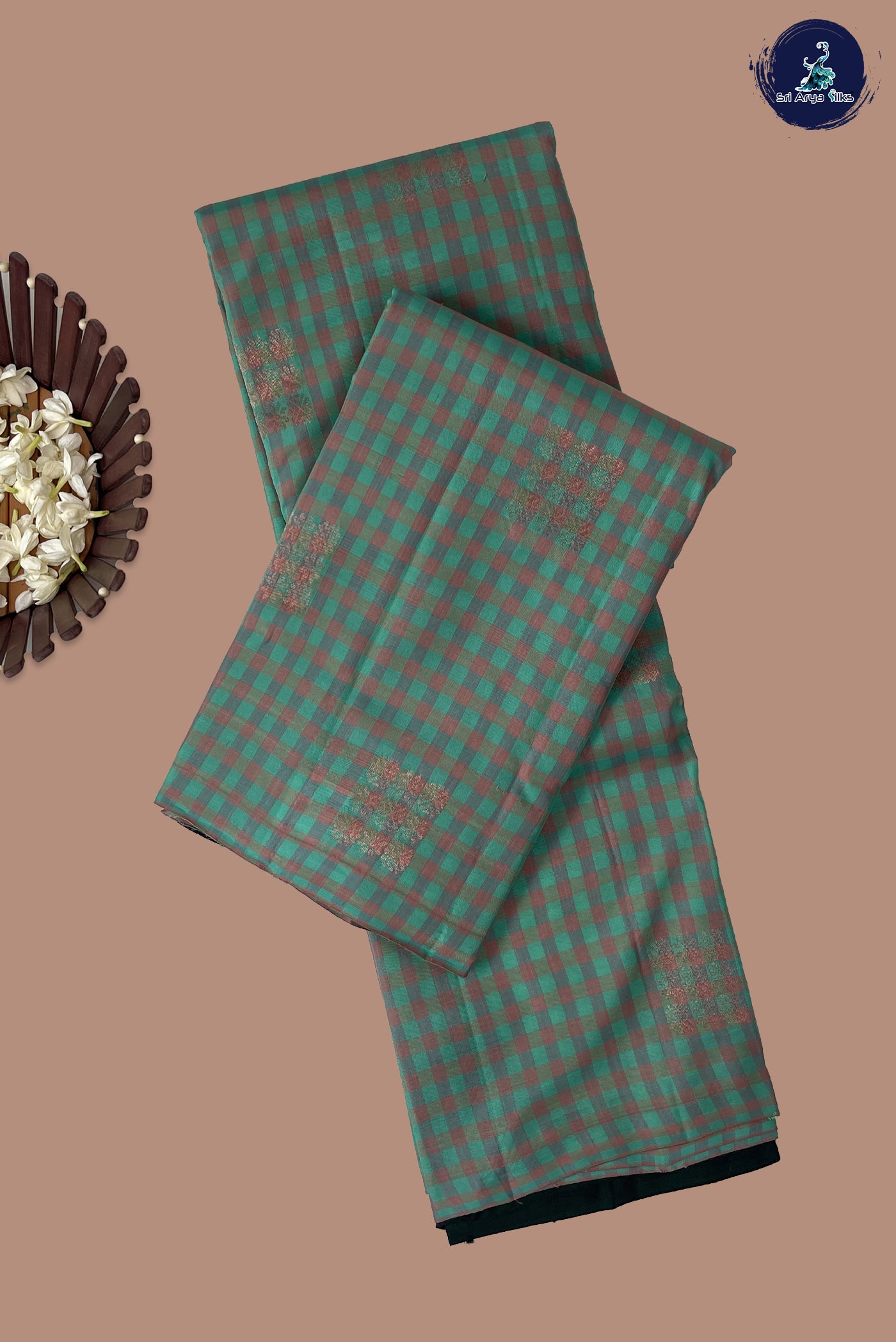 Multi Colour Half Pure Silk Saree With Checked Pattern