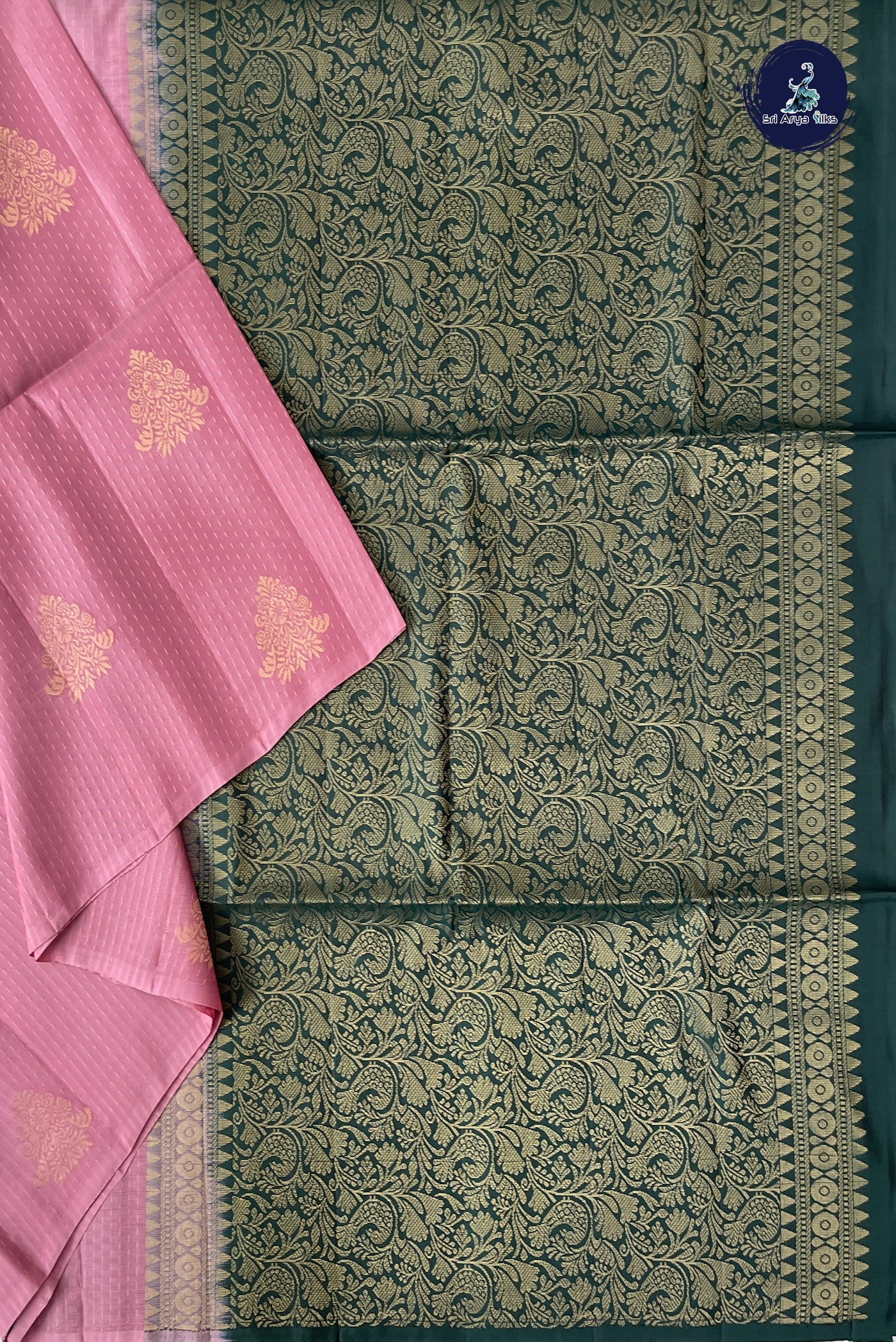 Lotus Pink Half Pure Silk Saree With Stripes Pattern