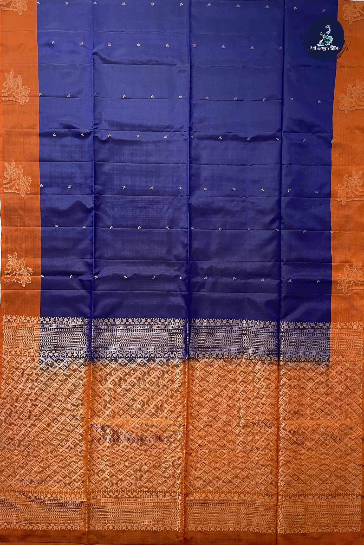 Navy Blue Half Pure Silk Saree With Zari Buttas Pattern