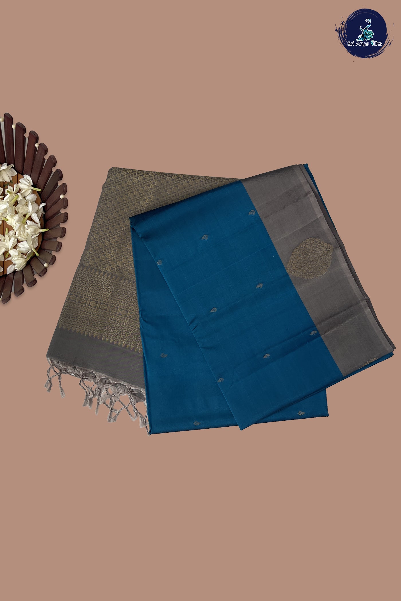 Blue Half Pure Silk Saree With Zari Buttas Pattern