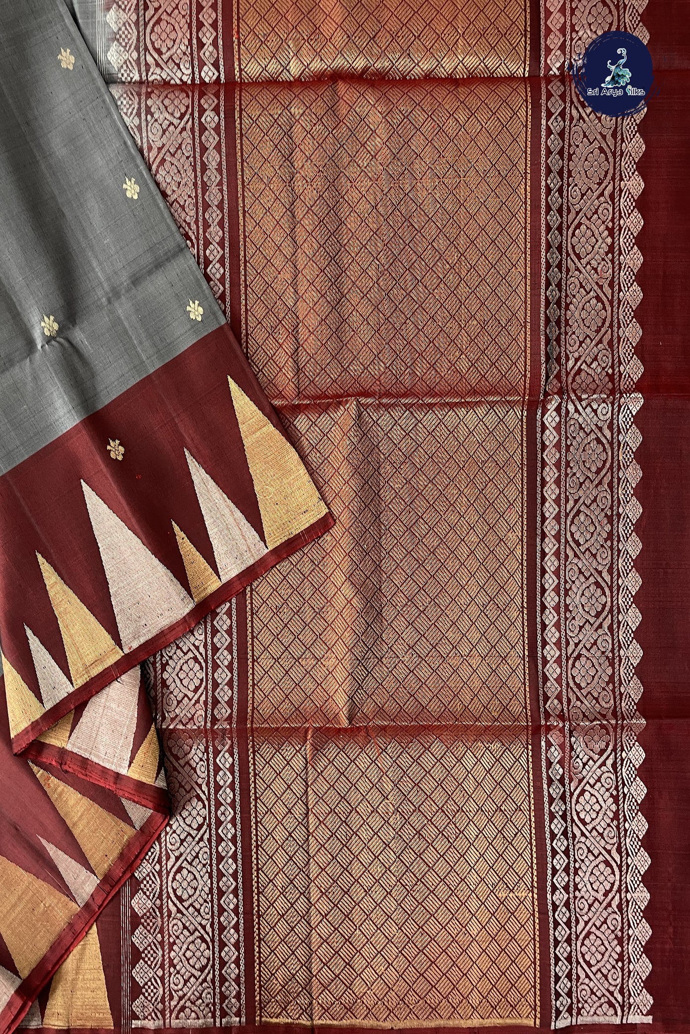 Grey Soft Silk Saree With Zari Buttas Pattern