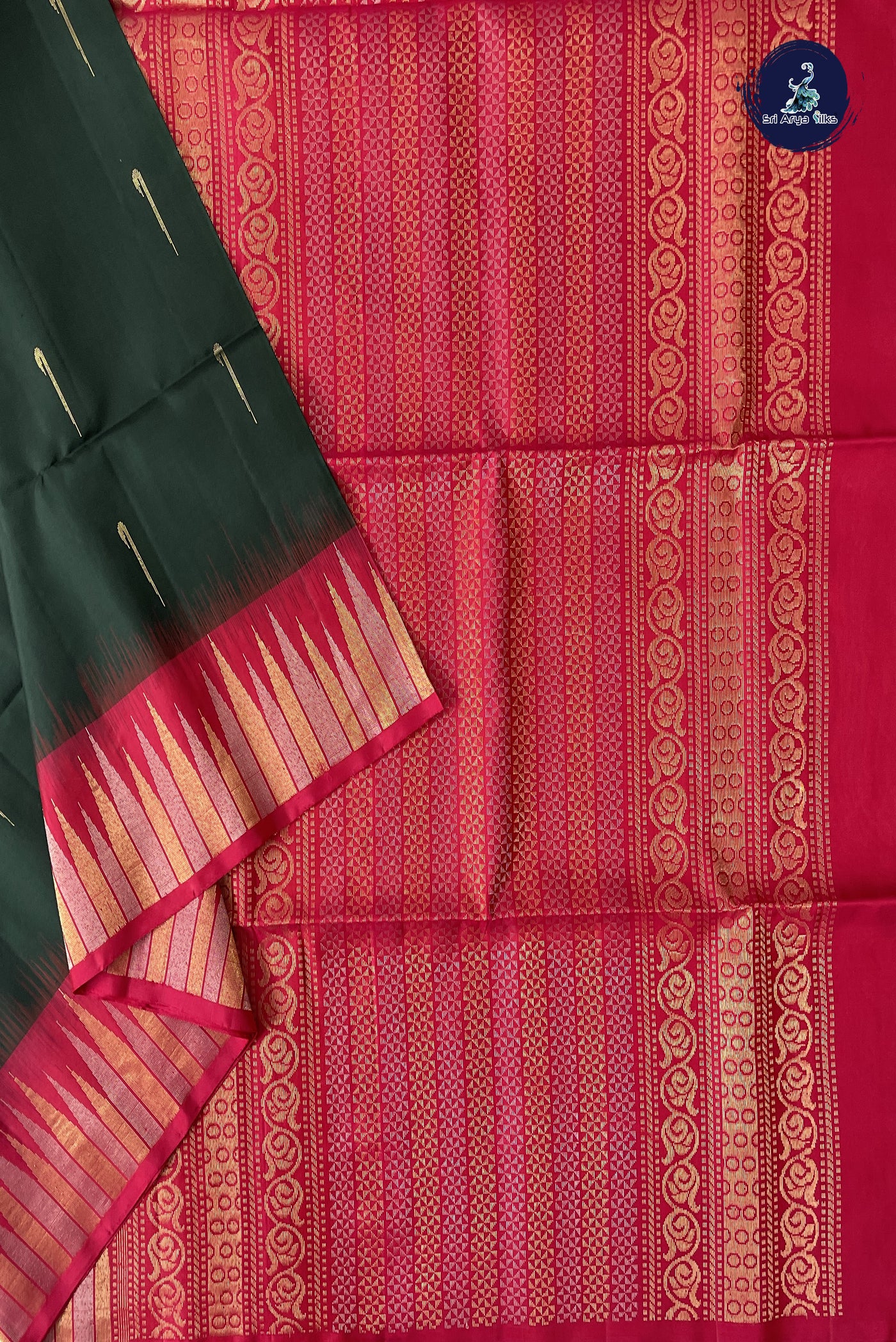 Dark Green Soft Silk Saree With Zari Buttas Pattern