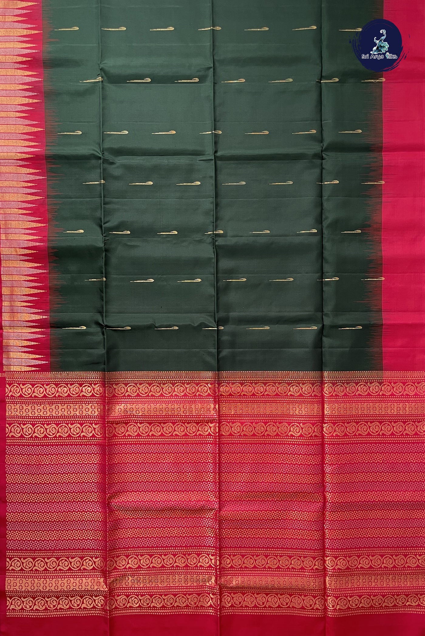 Dark Green Soft Silk Saree With Zari Buttas Pattern