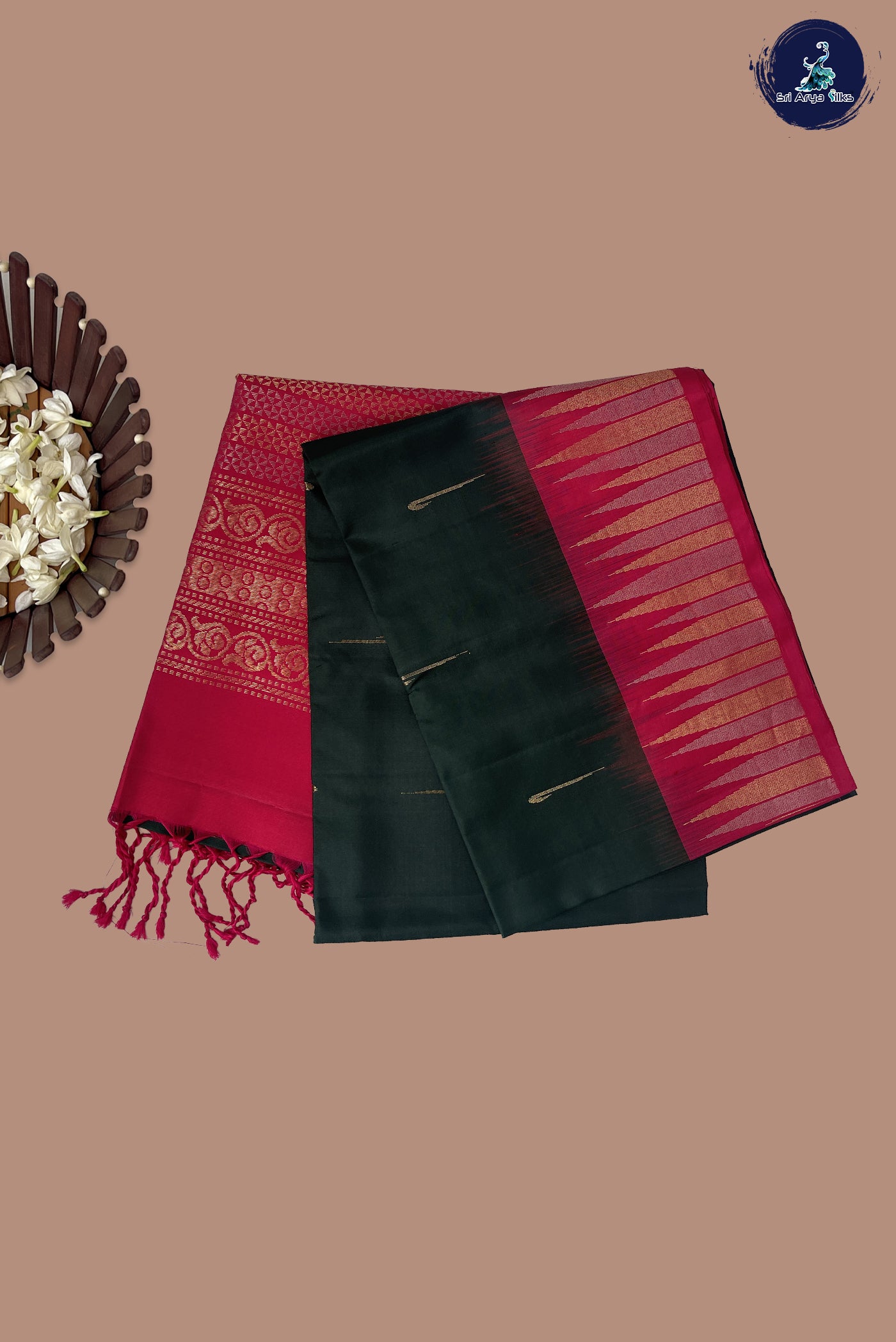 Dark Green Soft Silk Saree With Zari Buttas Pattern