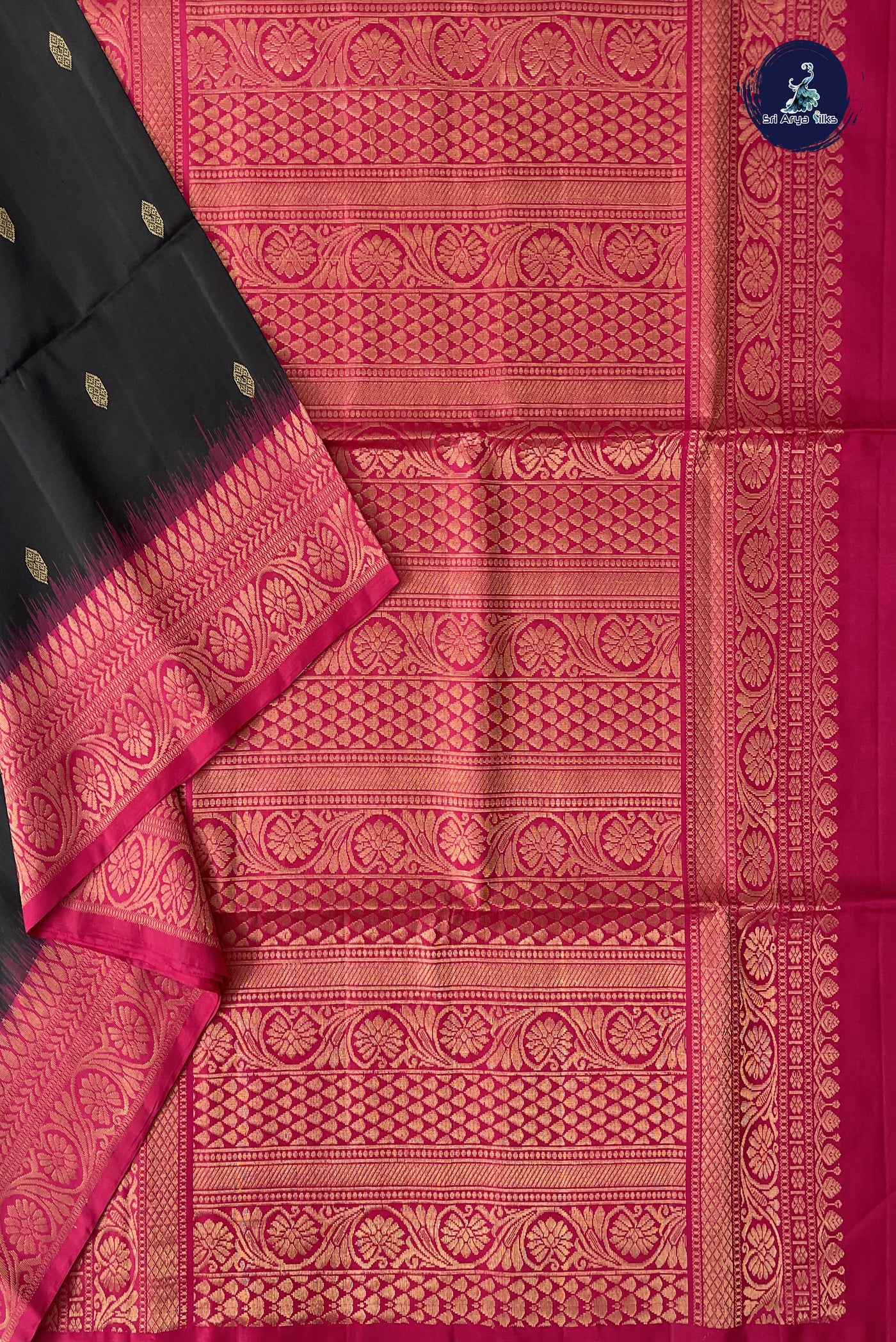 Black Soft Silk Saree With Zari Buttas Pattern