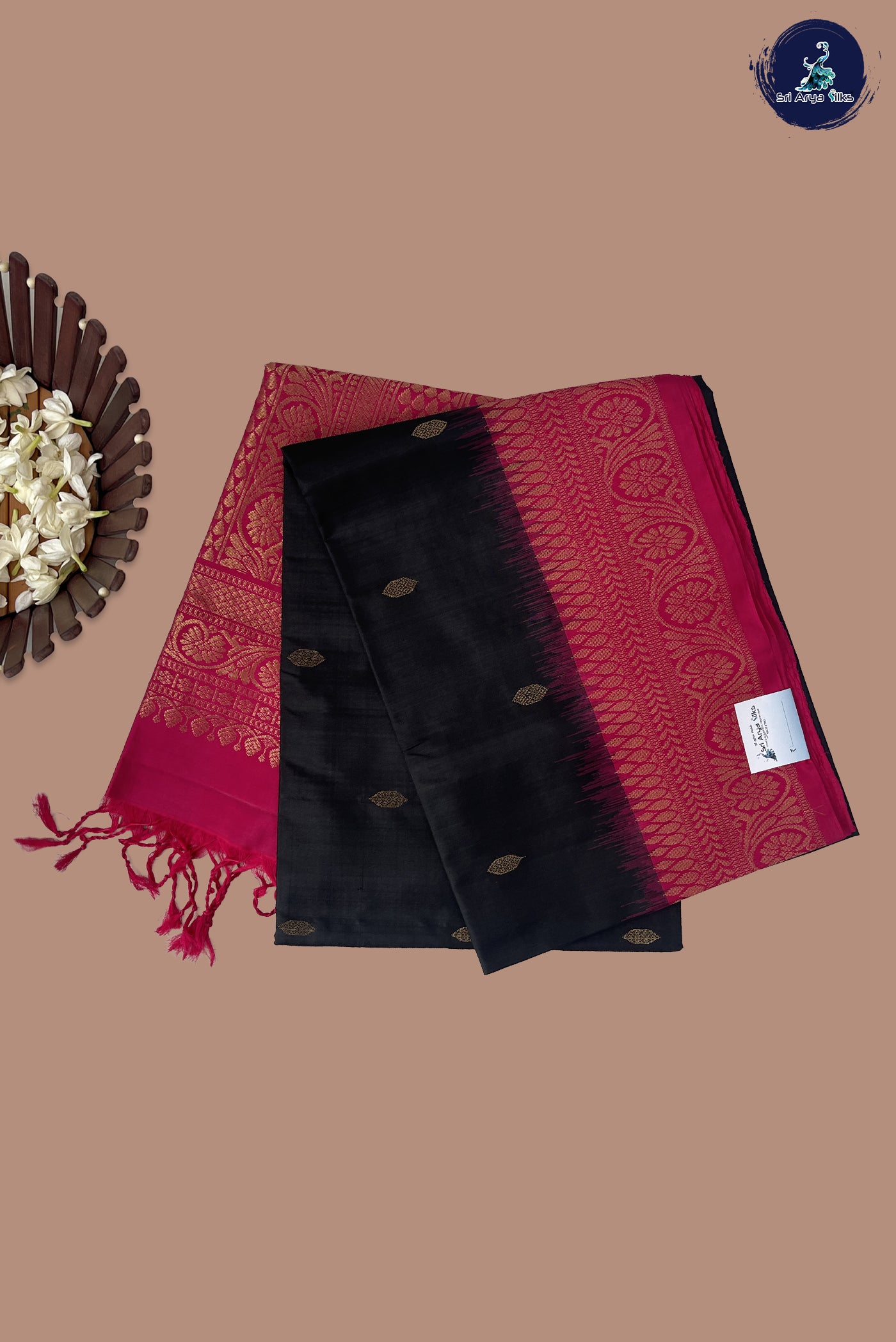 Black Soft Silk Saree With Zari Buttas Pattern