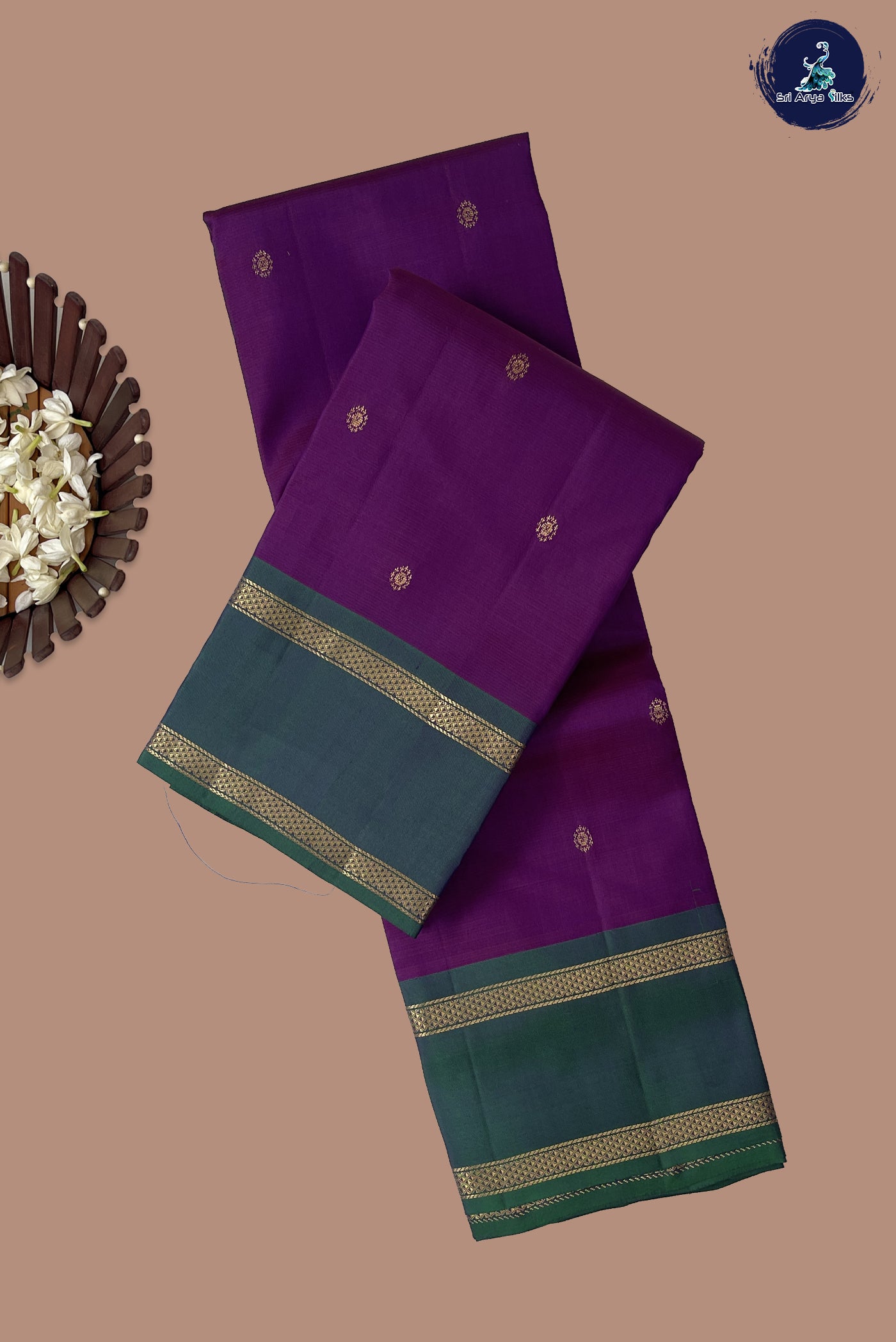 Dark Brinjal Light Weight Silk Saree With Zari Buttas Pattern