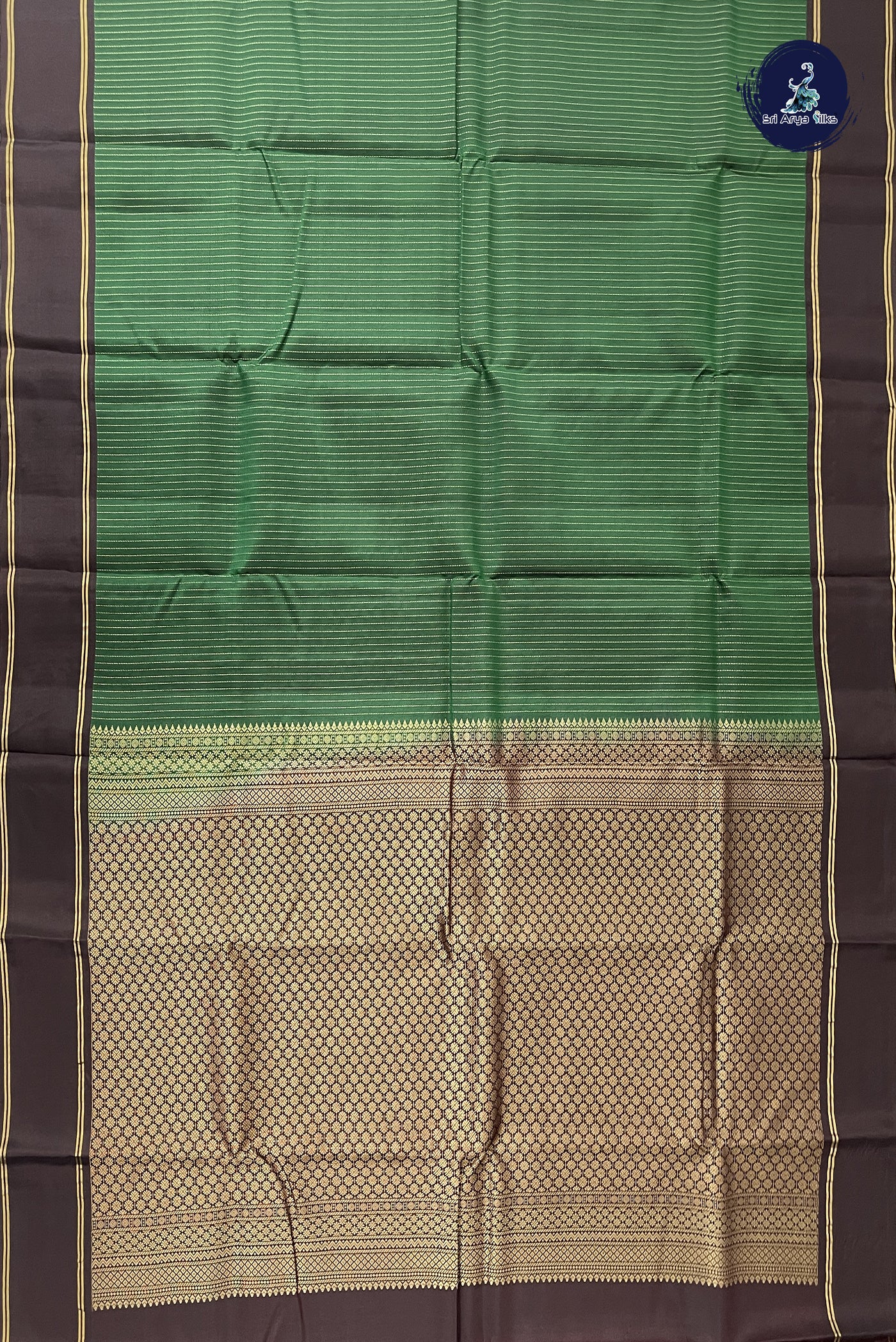 Bottle Green Light Weight Silk Saree With Stripes Pattern