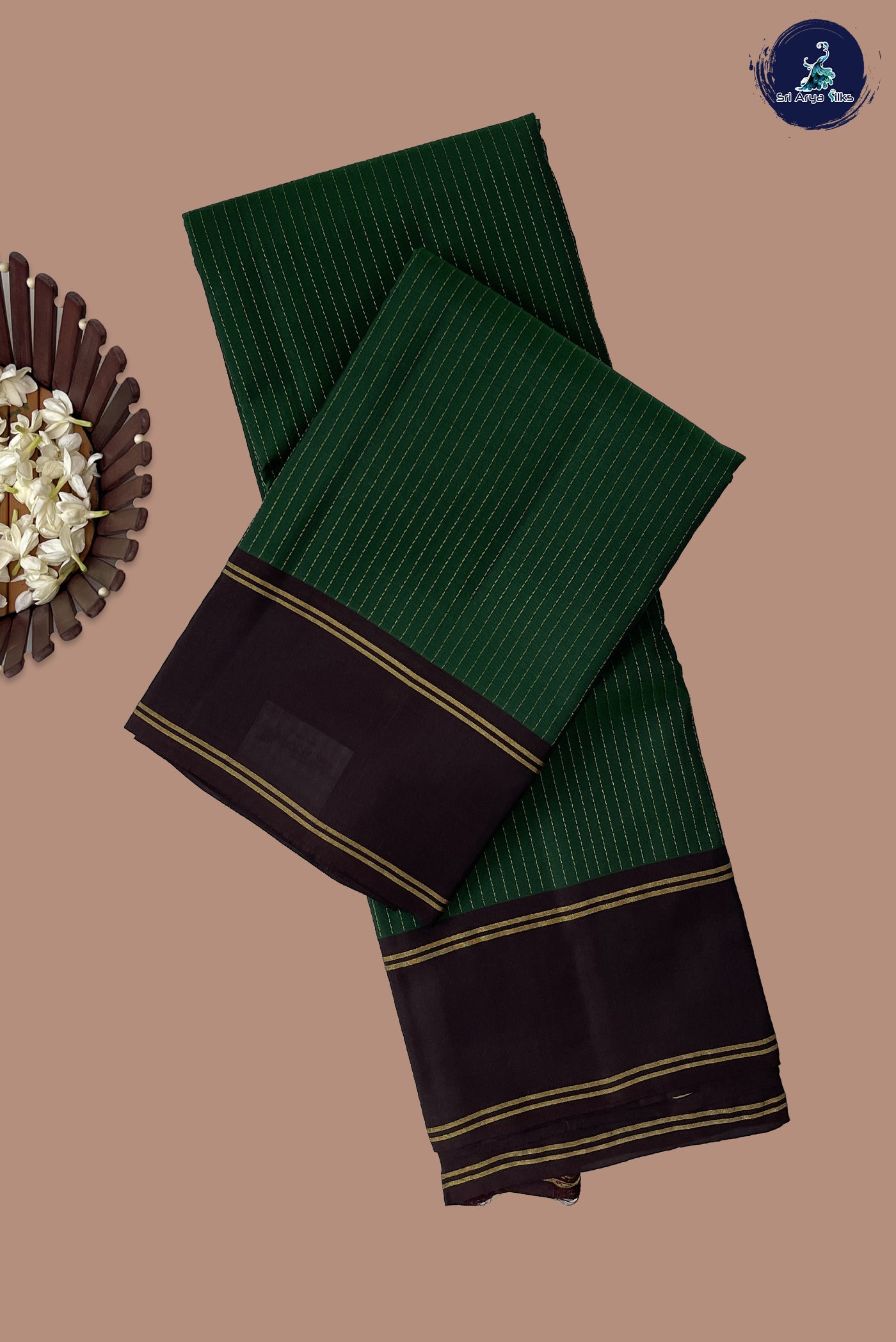 Bottle Green Light Weight Silk Saree With Stripes Pattern