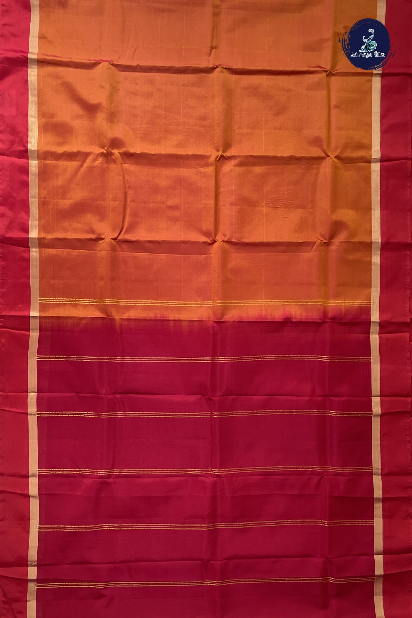 Pinkish Orange Light Weight Silk Saree With Plain Pattern