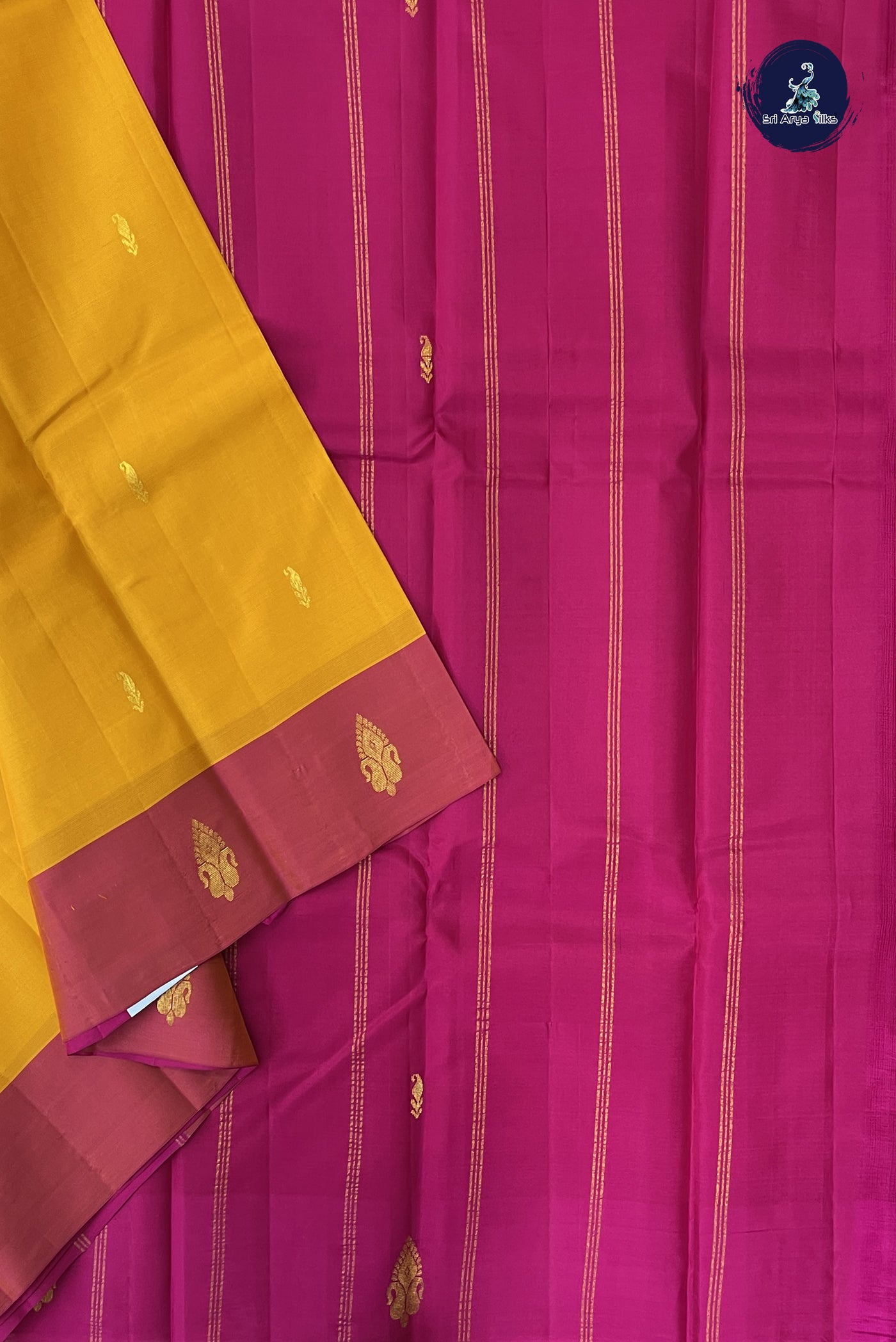 Mustard Yellow Light Weight Silk Saree With Zari Buttas Pattern