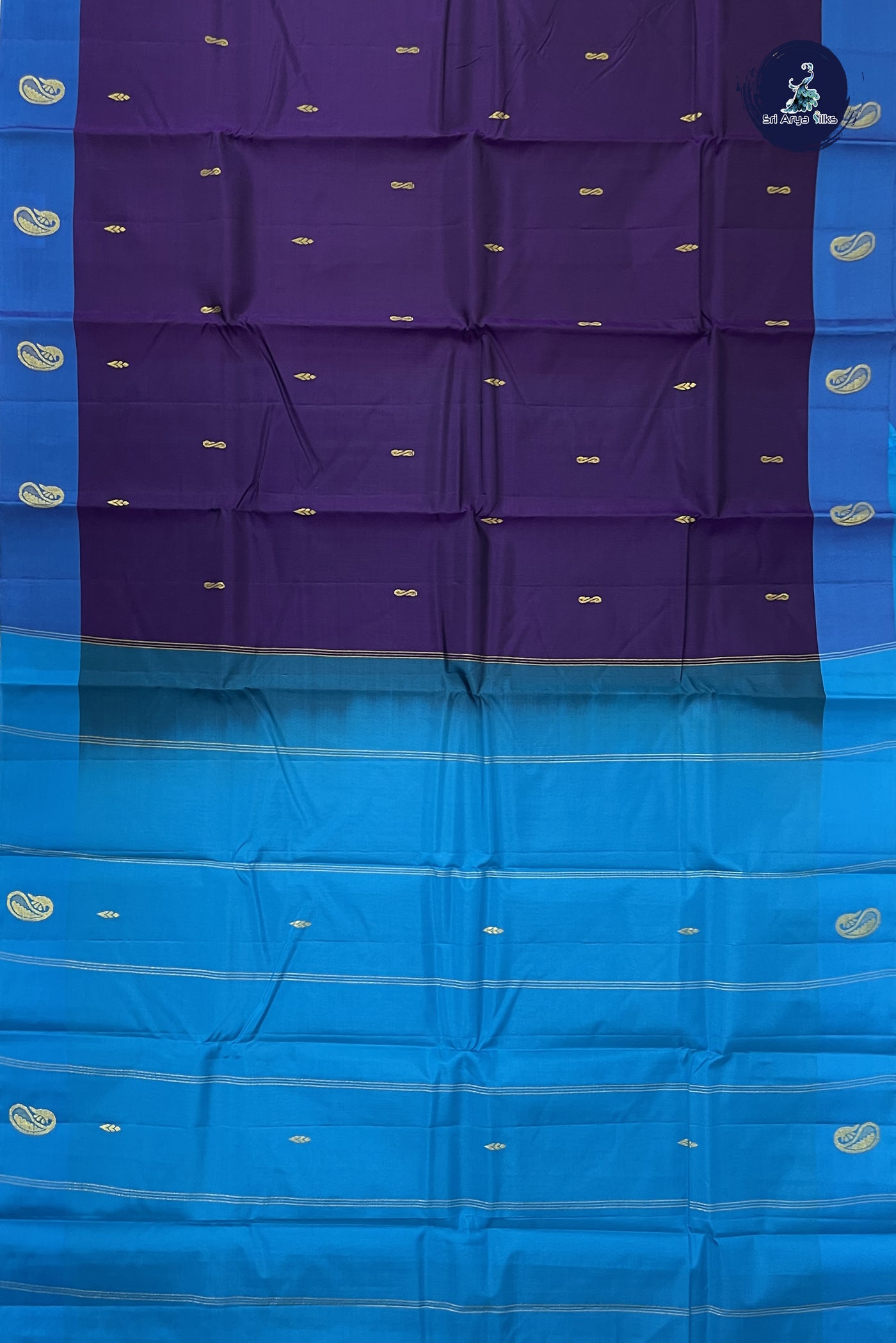 Dark Brinjal Light Weight Silk Saree With Zari Buttas Pattern