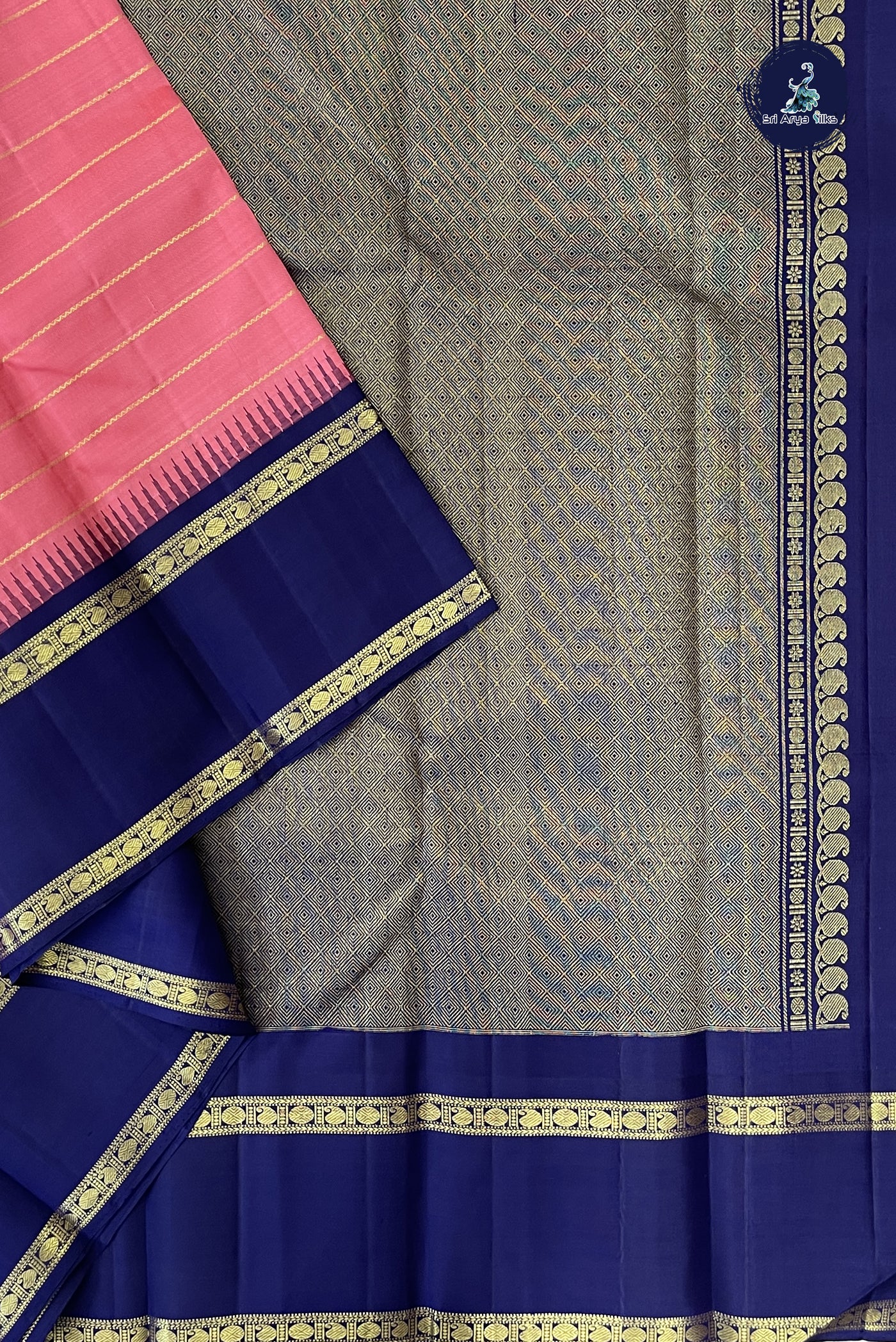 Pink Korvai Contrast Silk Saree With Veldhari Stripes Pattern