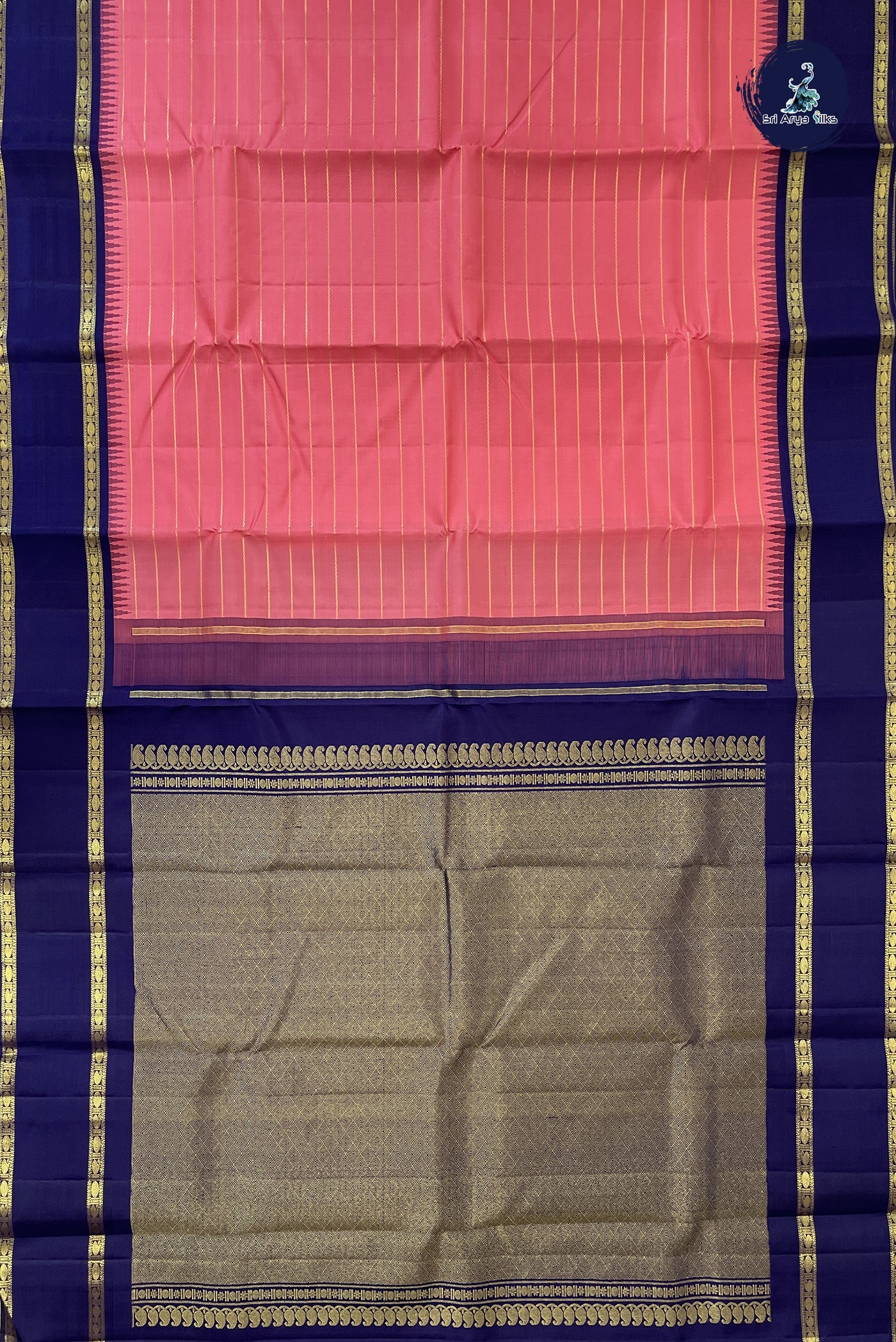 Pink Korvai Contrast Silk Saree With Veldhari Stripes Pattern