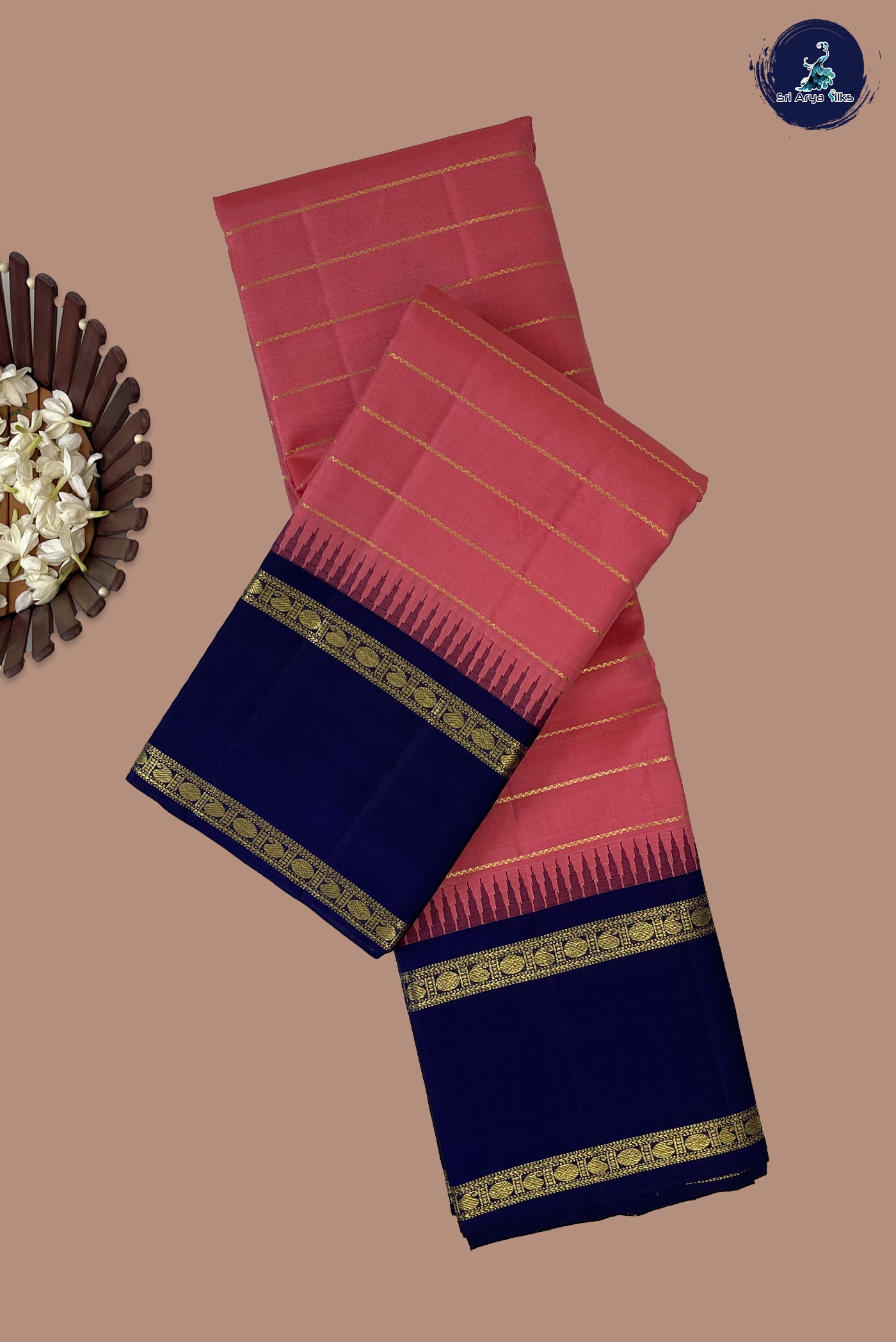 Pink Korvai Contrast Silk Saree With Veldhari Stripes Pattern