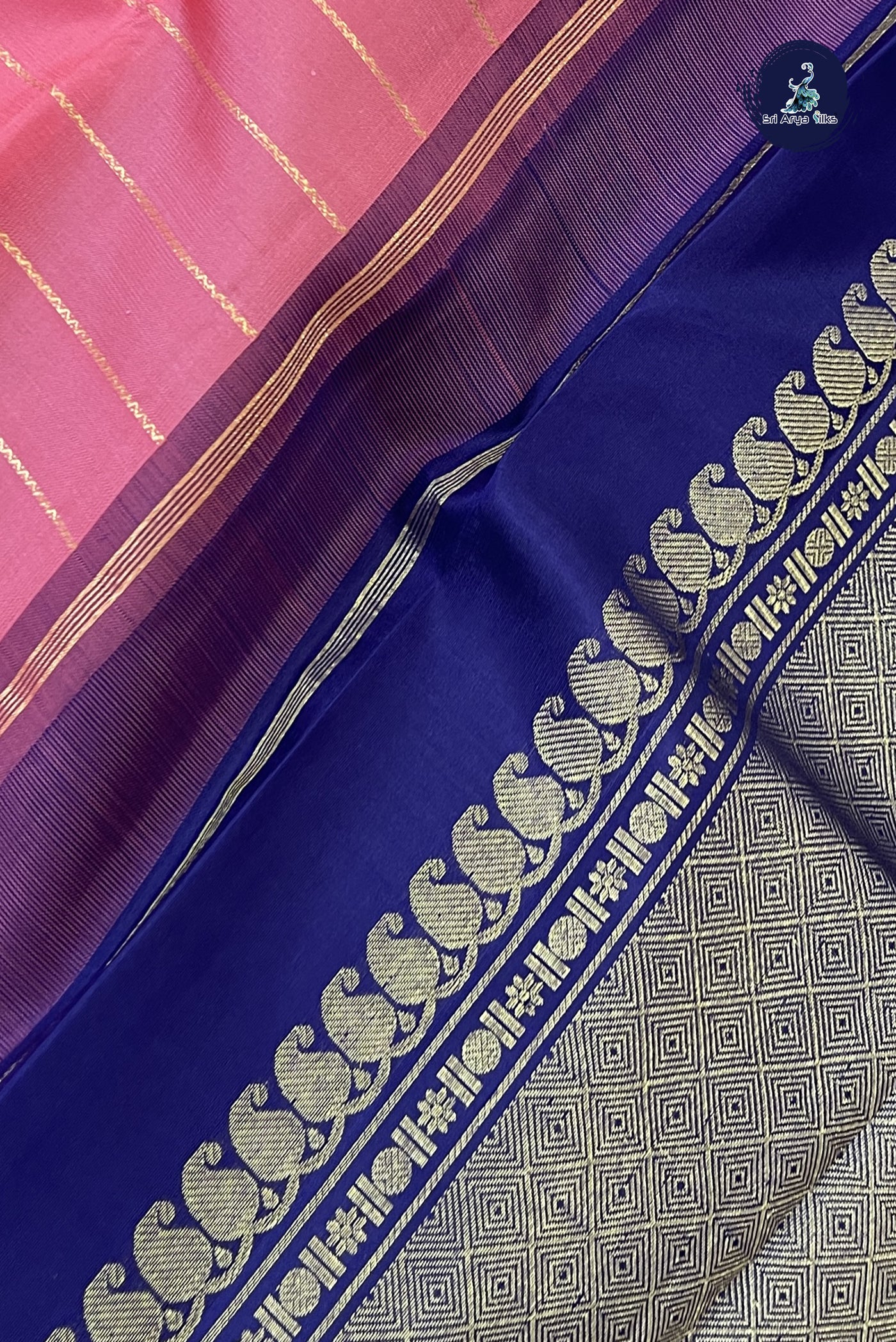 Pink Korvai Contrast Silk Saree With Veldhari Stripes Pattern