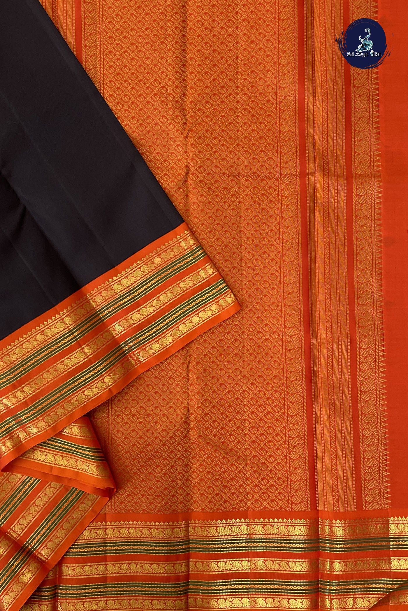 Coffee Brown Korvai Contrast Silk Saree With Plain Pattern