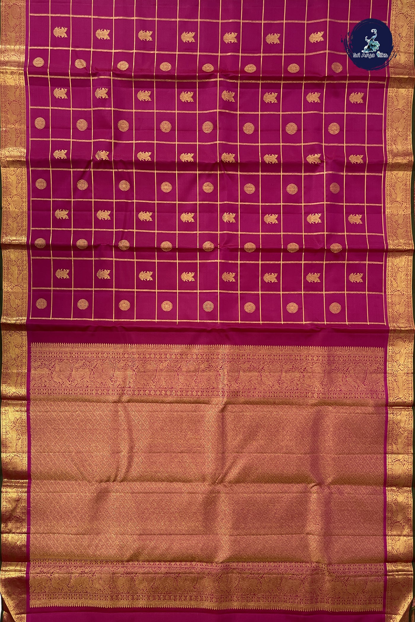 Rani Pink Bridal Silk Saree With Zari Checked Pattern