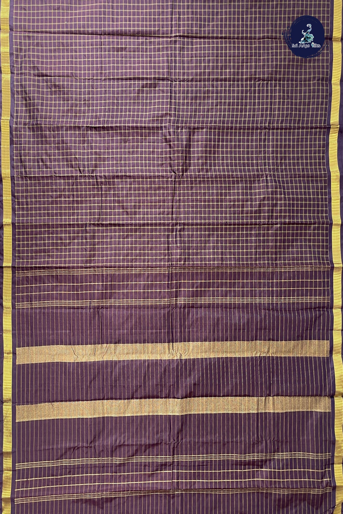 Brown Light Weight Silk Saree With Checked Pattern