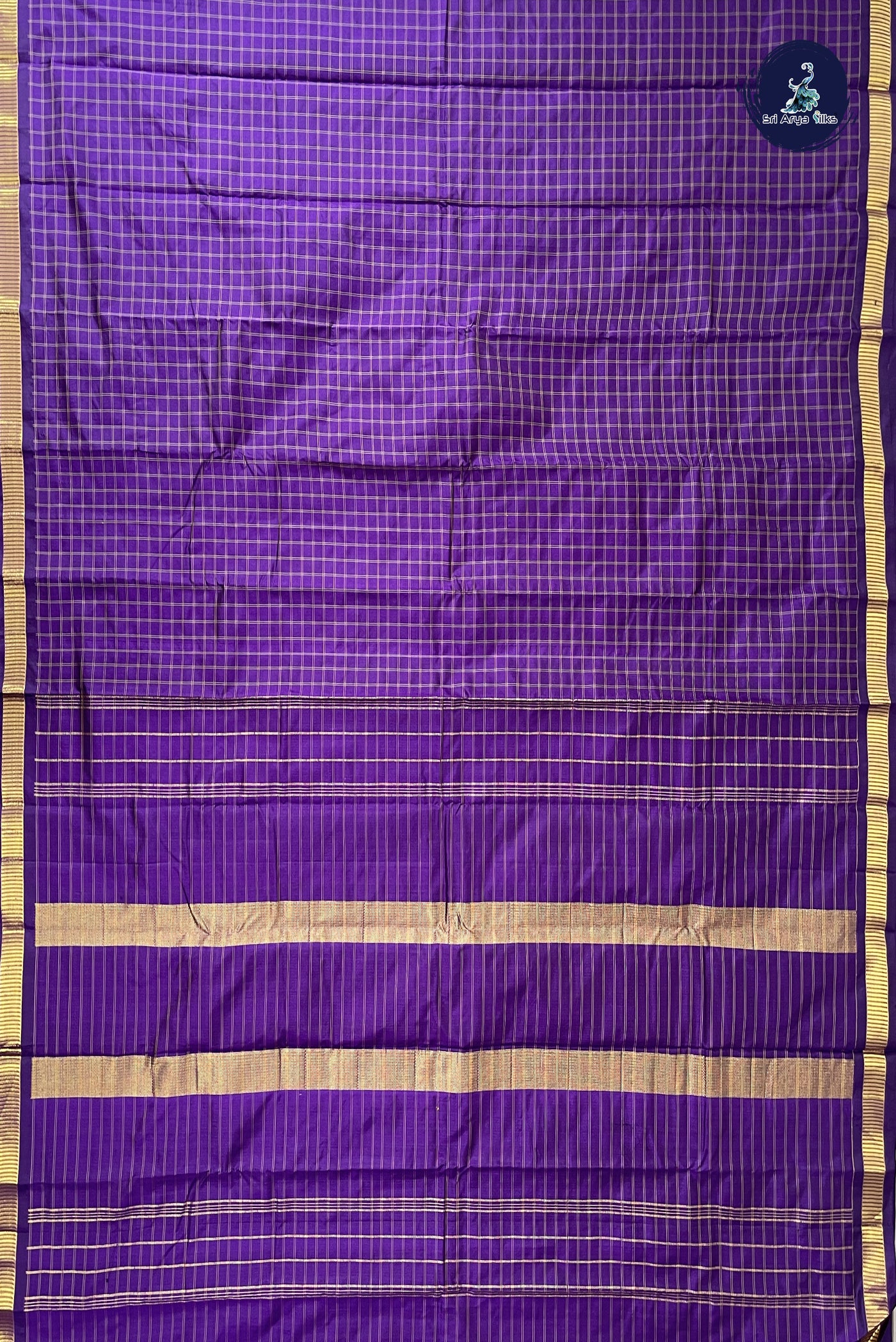 Violet Light Weight Silk Saree With Checked Pattern