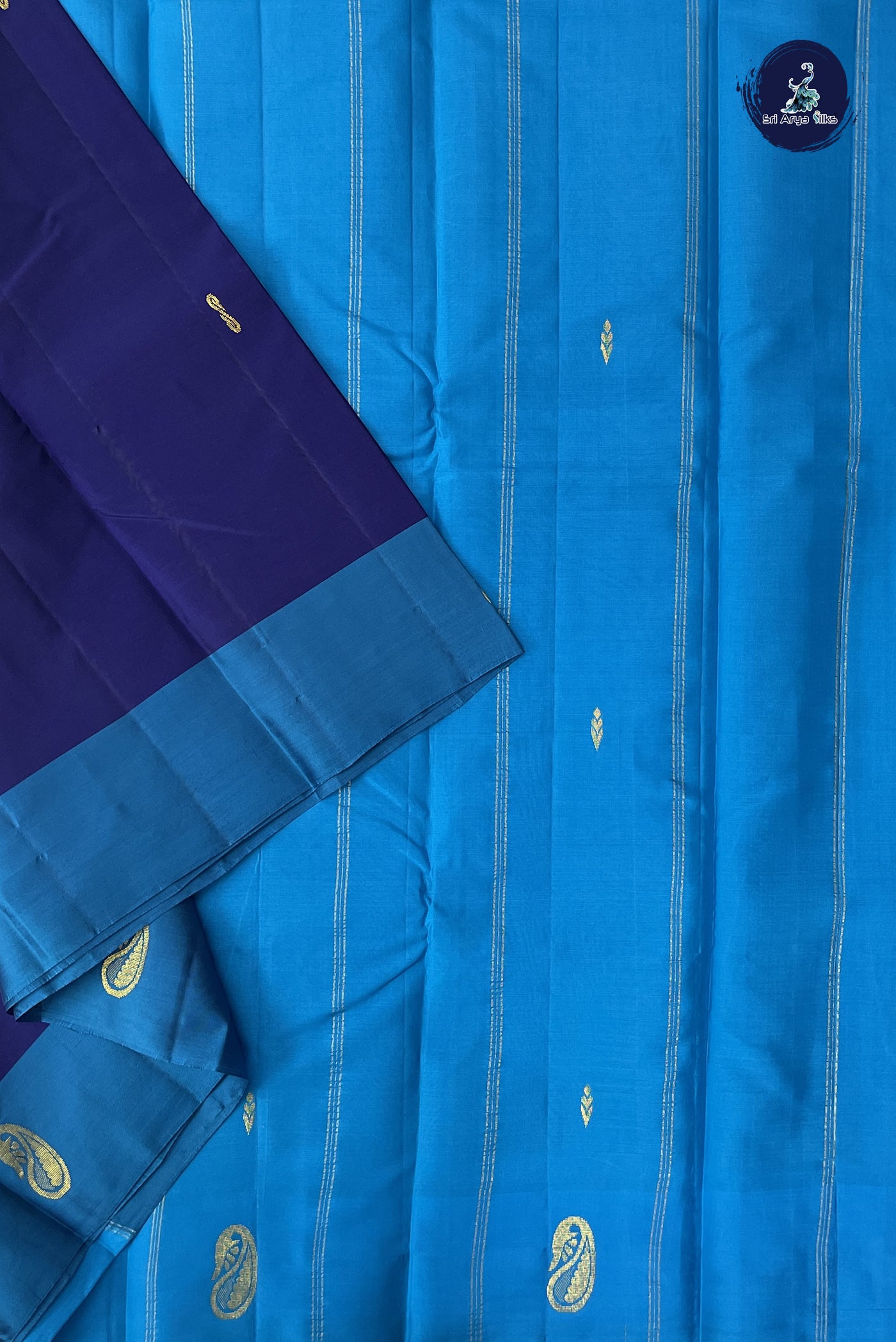 Dark Blue Light Weight Silk Saree With Zari Buttas Pattern